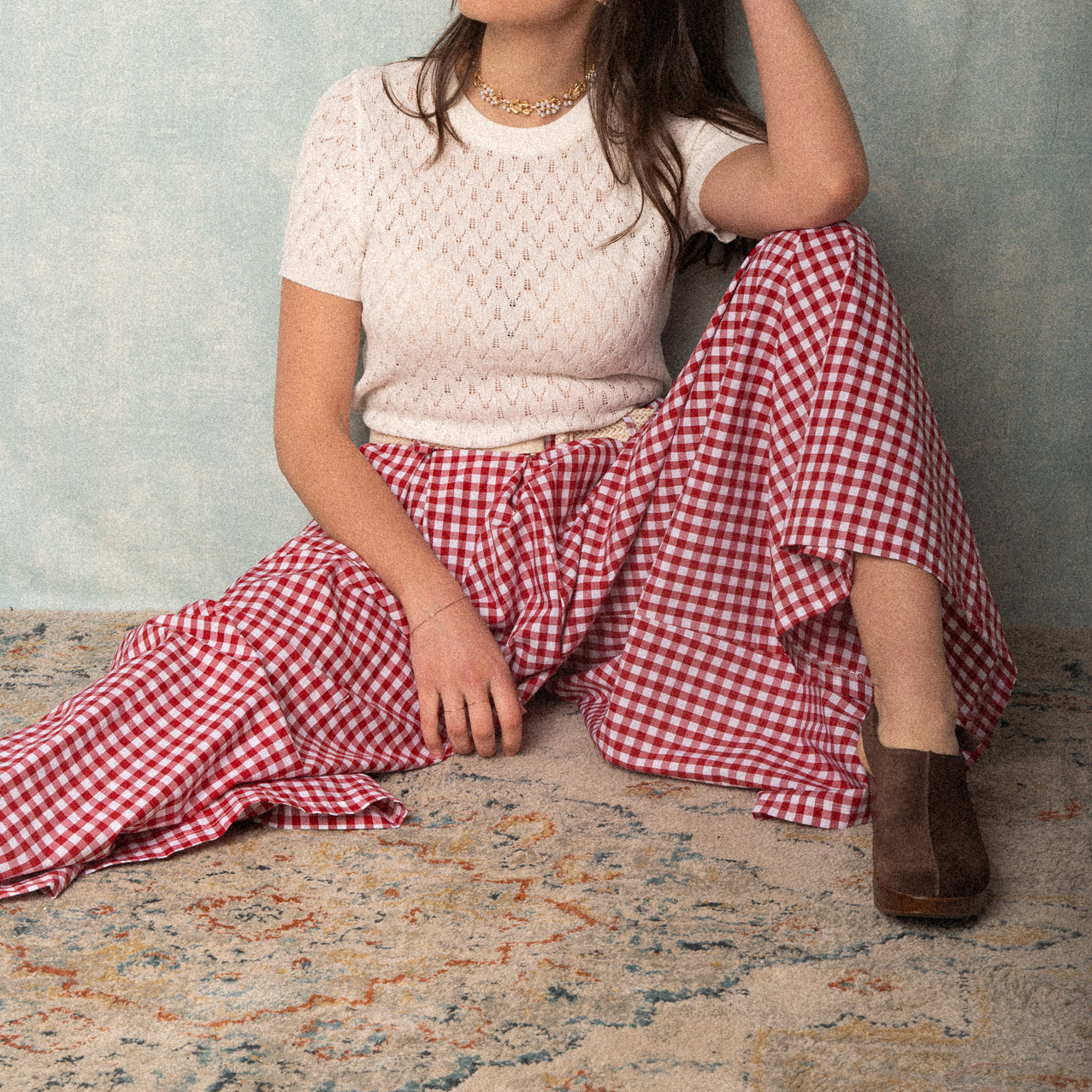 Pantalone palazzo motivo Vichy