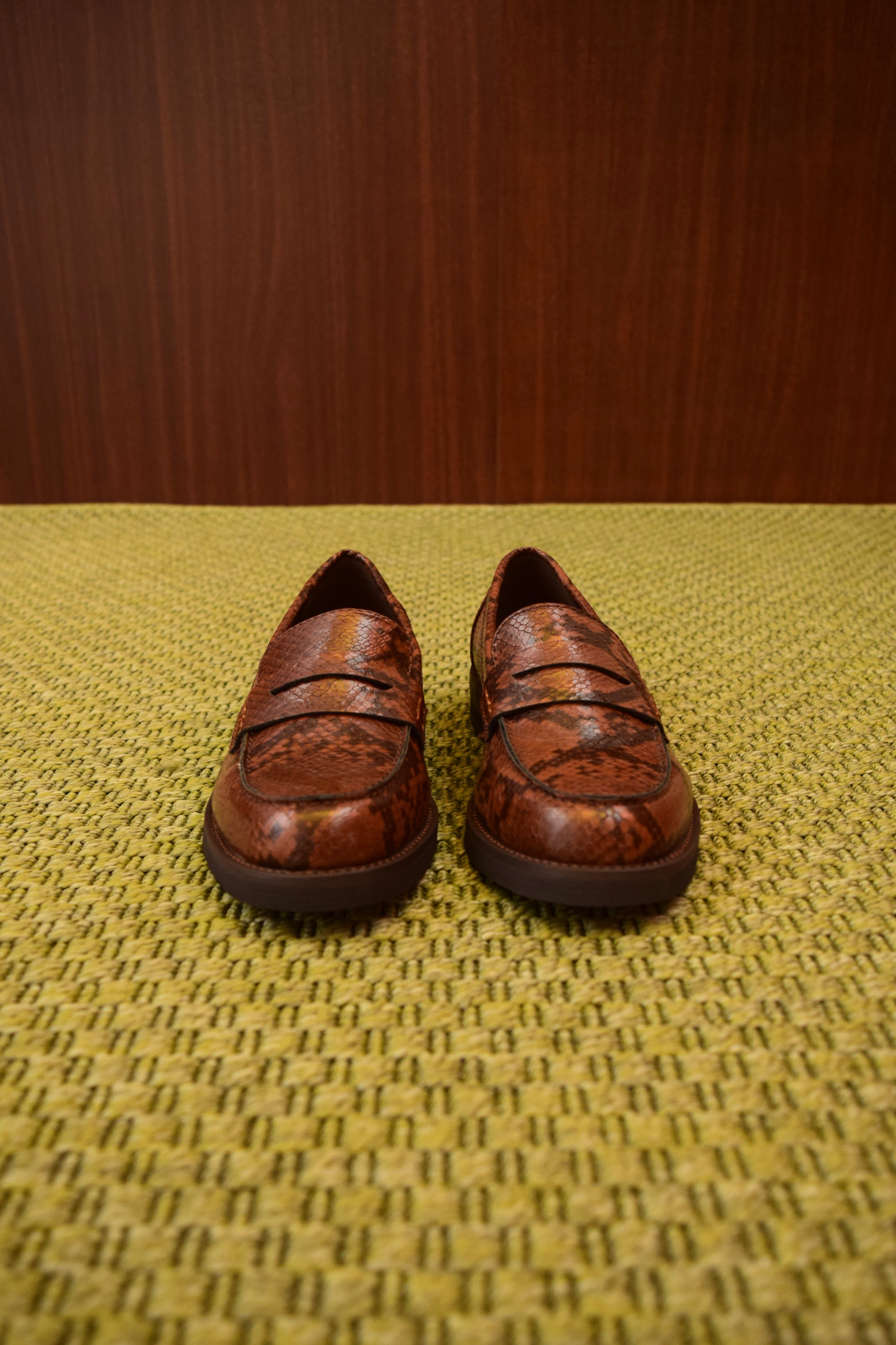 Mocassini da Donna Marroni Stampa Pitone in Pelle Vegana