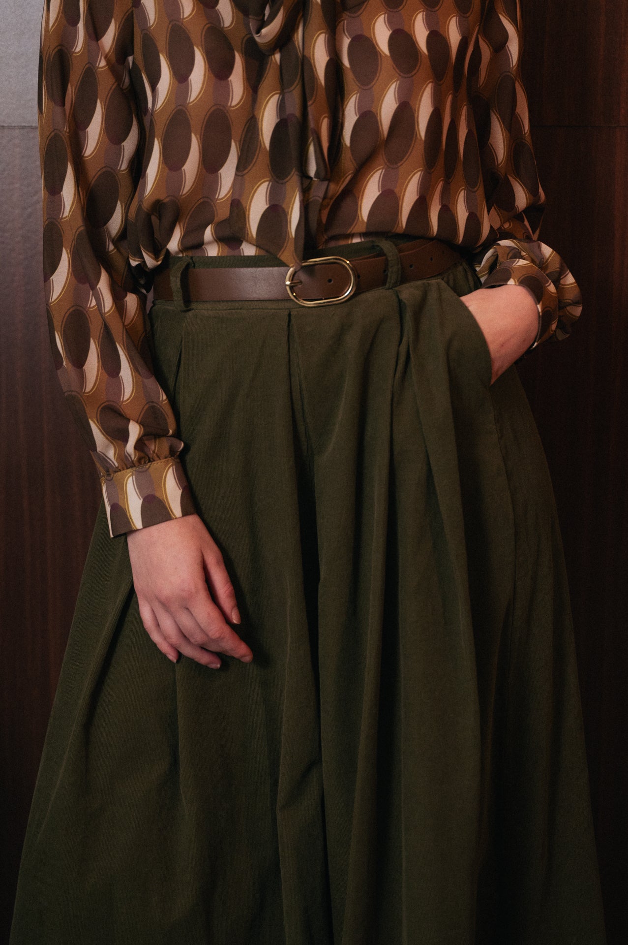 Pantaloni Palazzo Donna in Velluto a Coste | Vita Alta Verde Bosco | Made in Italy