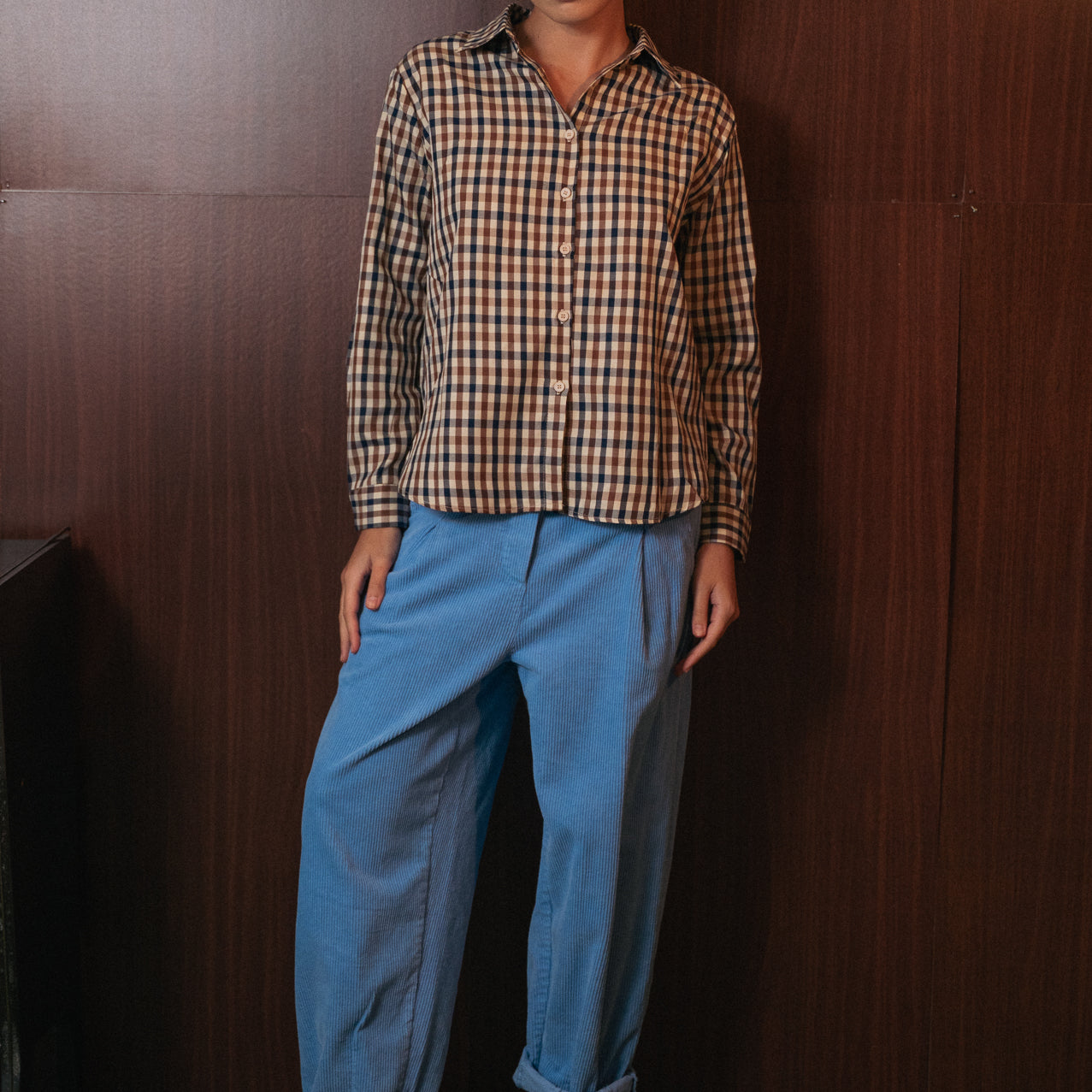 Camicia Donna a Quadretti Vichy Marrone