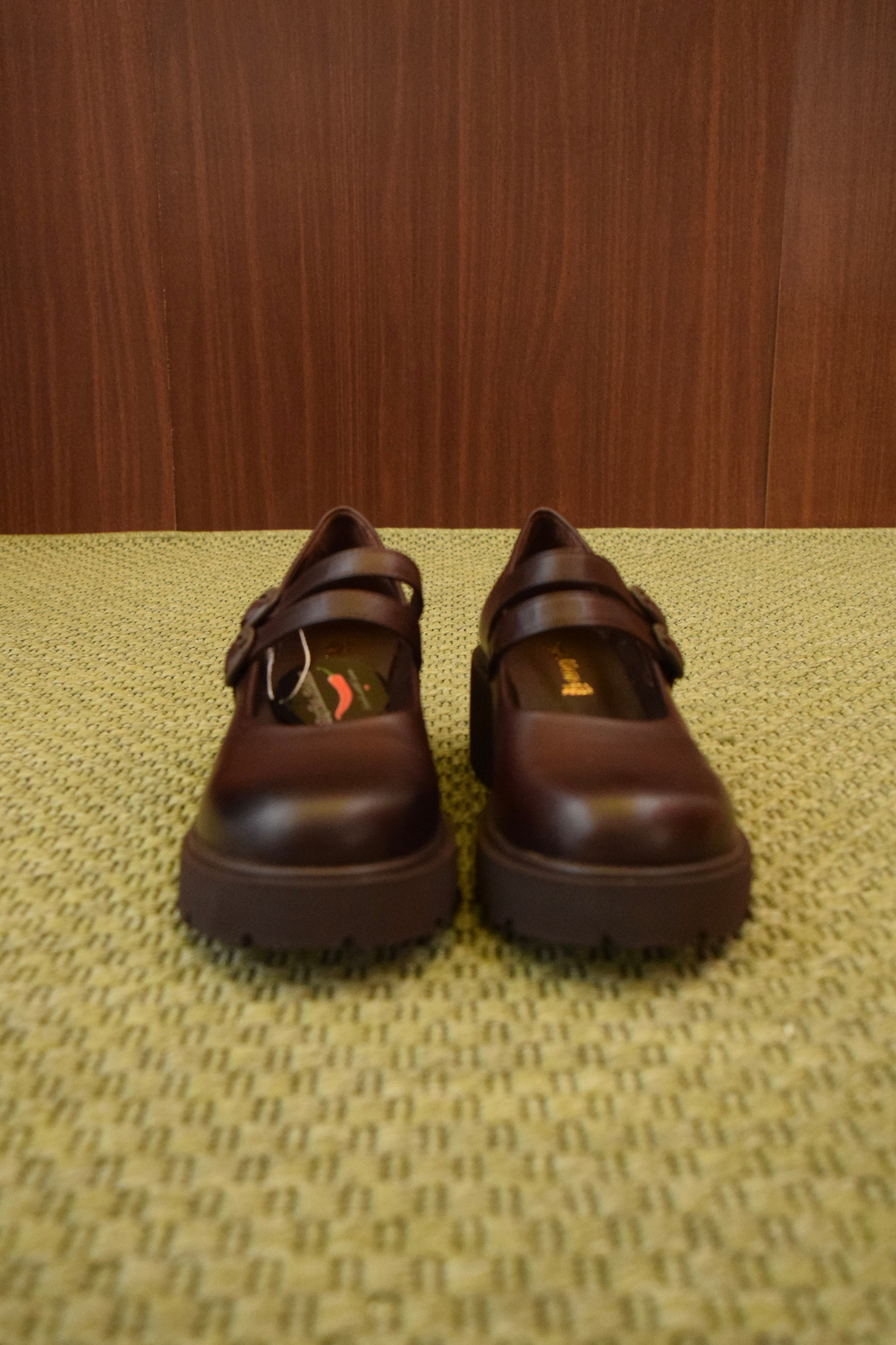 Scarpe Mary Jane Platform marroni Donna in Pelle | Doppio Cinturino | Suola Carrarmato Bassa