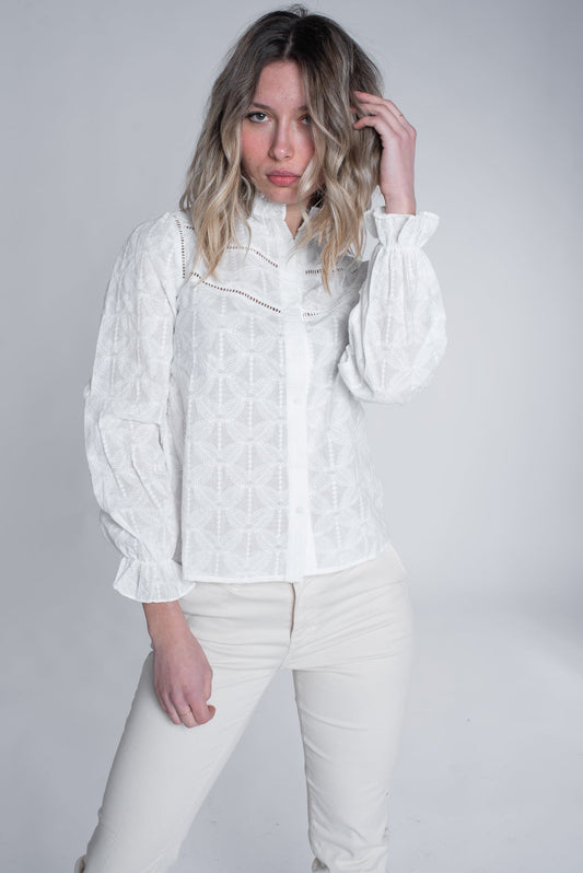 Camicia bianca cotone sangallo - Unico Officina Di tendenza