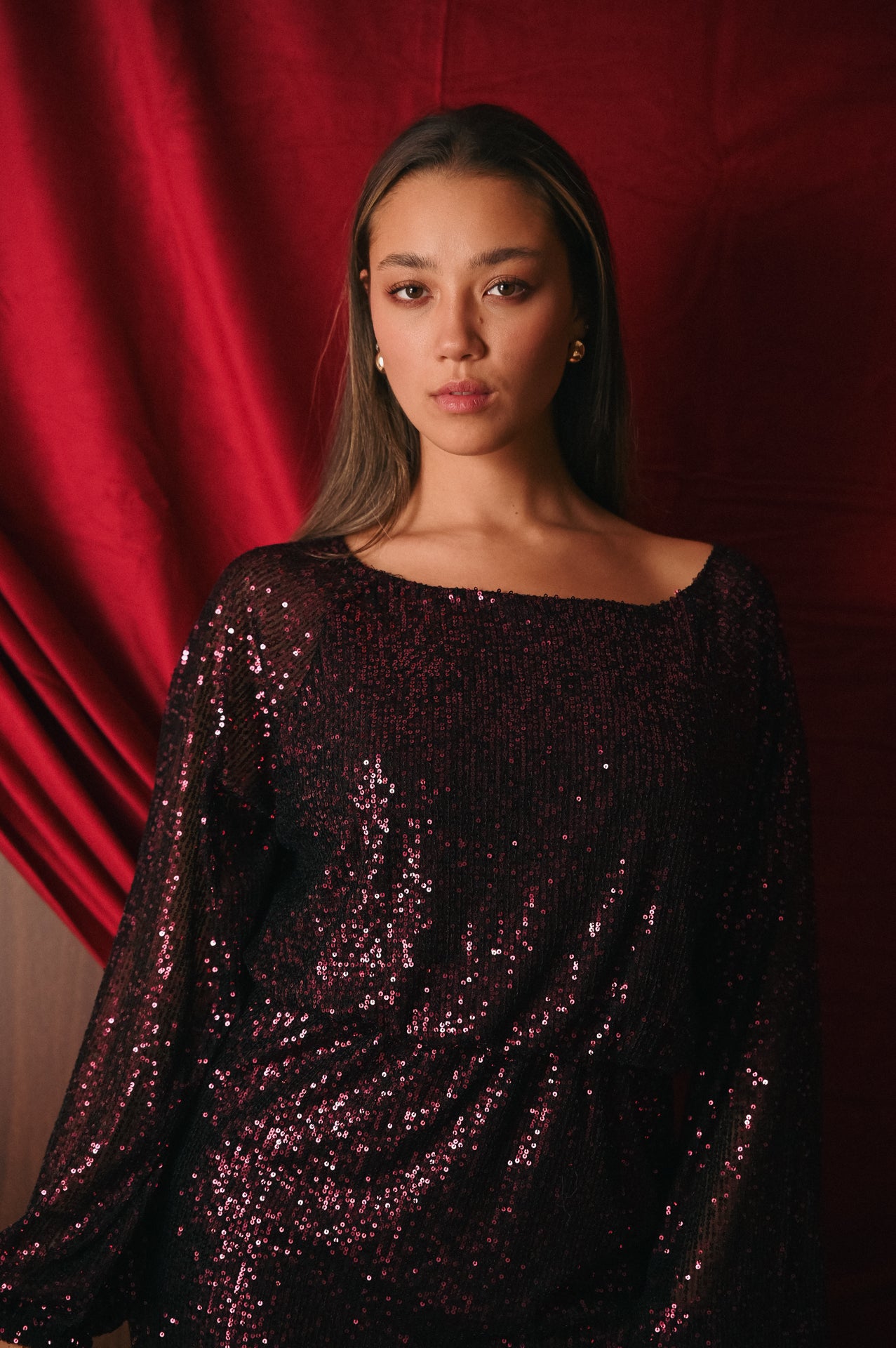 Mini Abito Donna Paillettes Viola | Vestito Scintillante Scollo a V