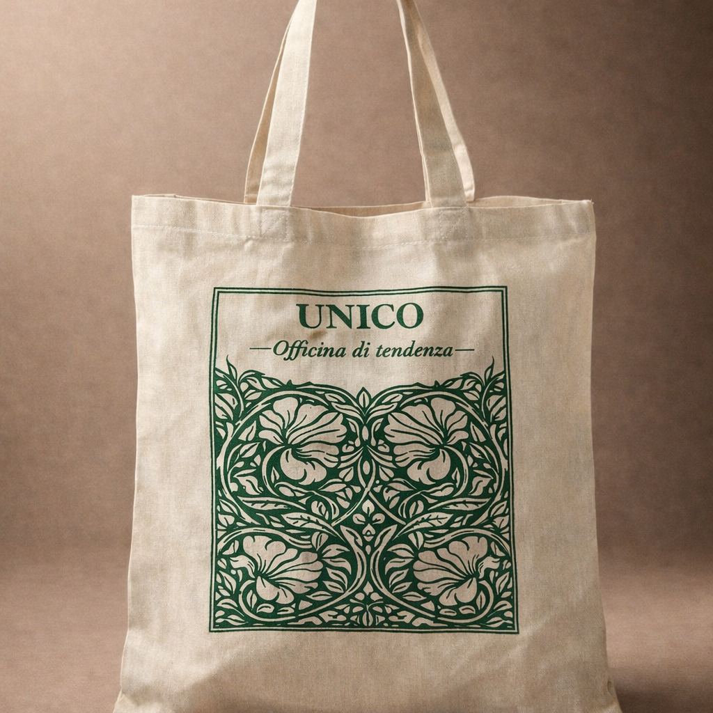 Tote Bag in Cotone “Élise” – Shopper Naturale con Stampa Floreale Verde | Unico Officina di Tendenza