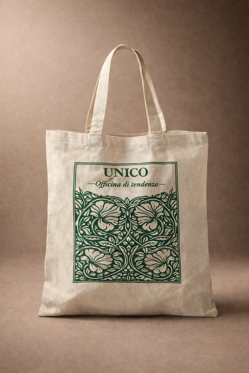 Tote Bag in Cotone “Élise” – Shopper Naturale con Stampa Floreale Verde | Unico Officina di Tendenza
