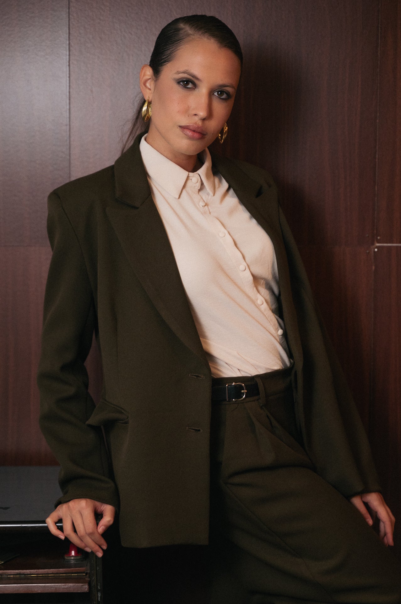 Blazer Donna Verde Oliva | Giacca Lunga Strutturata | Completo Elegante