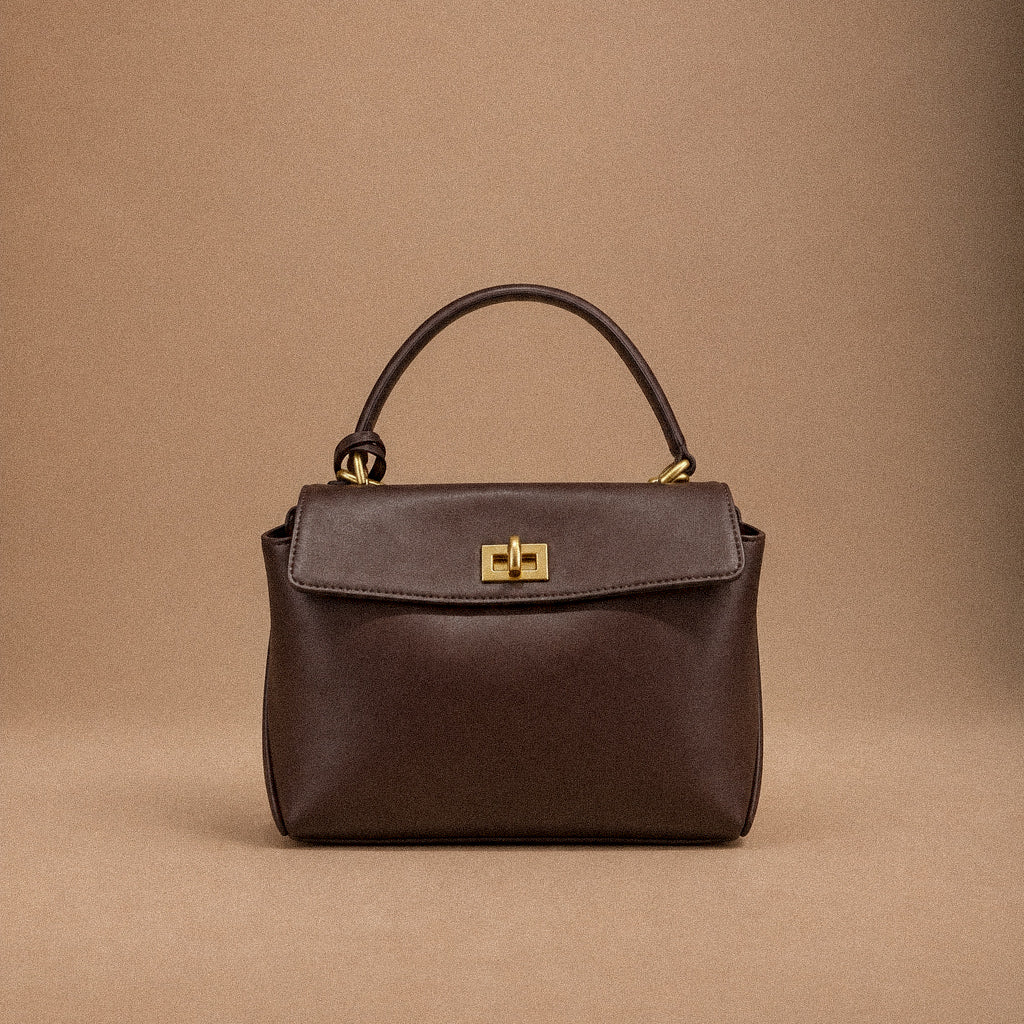Borsa a Mano e Tracolla da Donna in Vera Pelle Liscia Testa di Moro – Chiusura a Girello