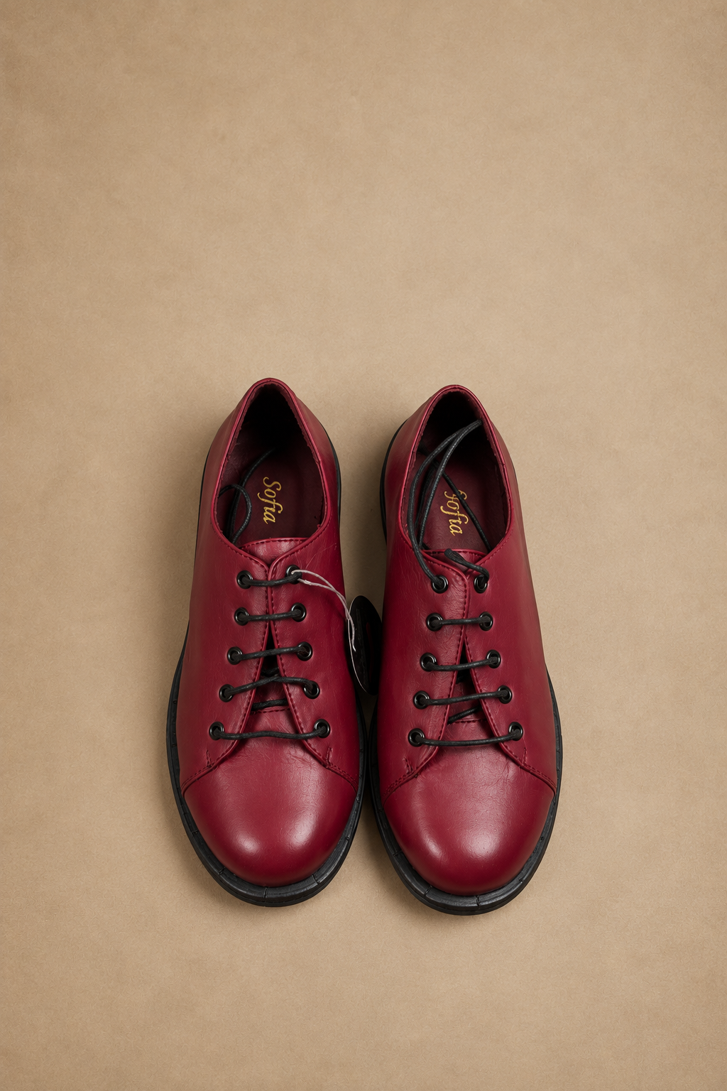Mocassino Donna con Lacci in Pelle Bordeaux e Suola in Gomma