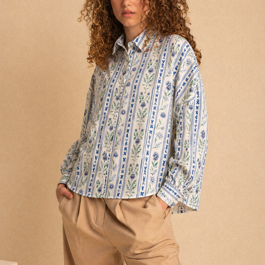 Camicia Bianca Fantasia Floreale in Cotone