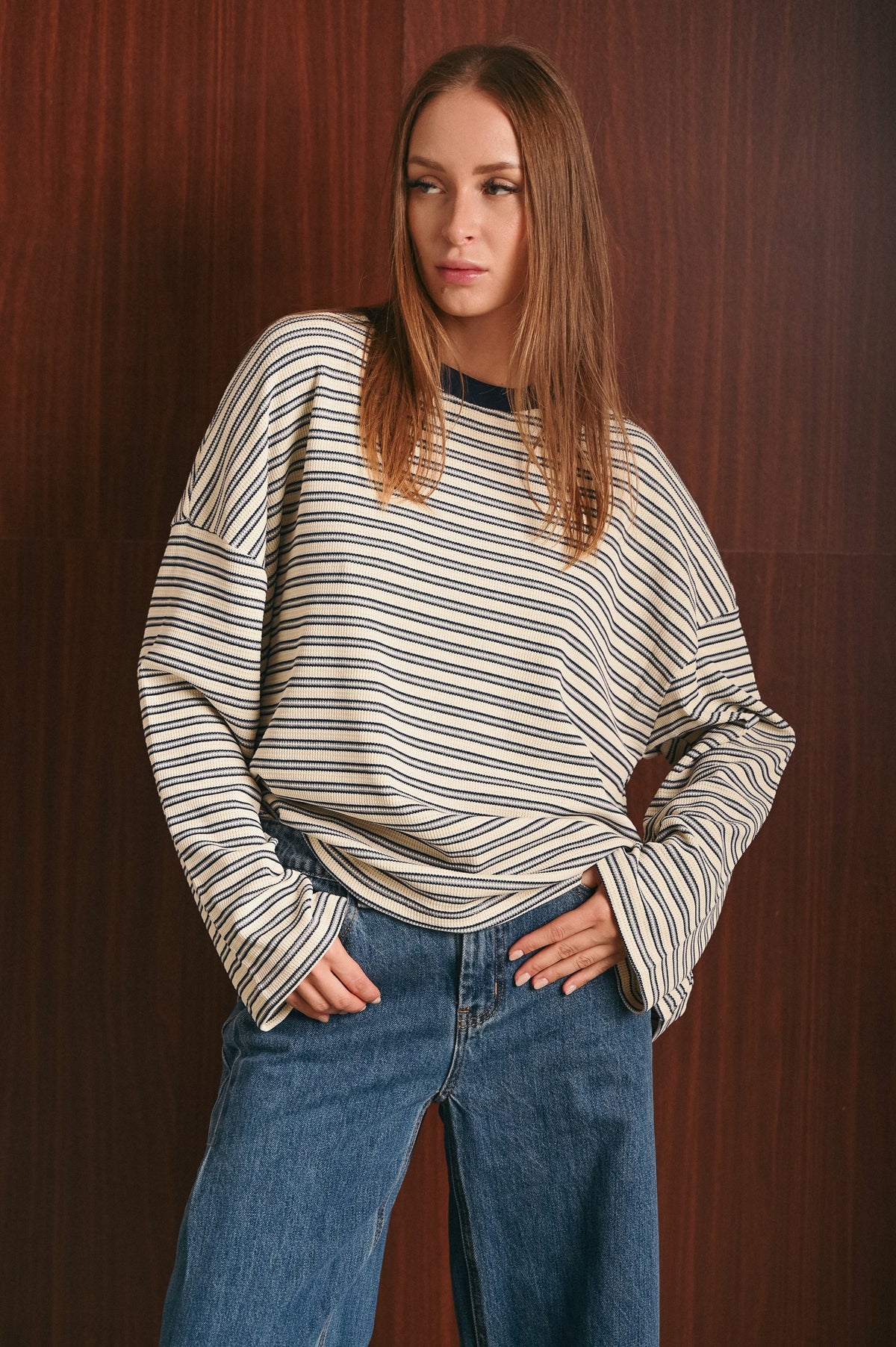 Blusa Donna Morbida a Righe blu e Bianche in Cotone Stretch