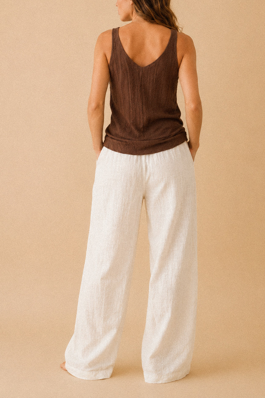 Pantalone “Ivory Embroidery” – lino e cotone con ricamo