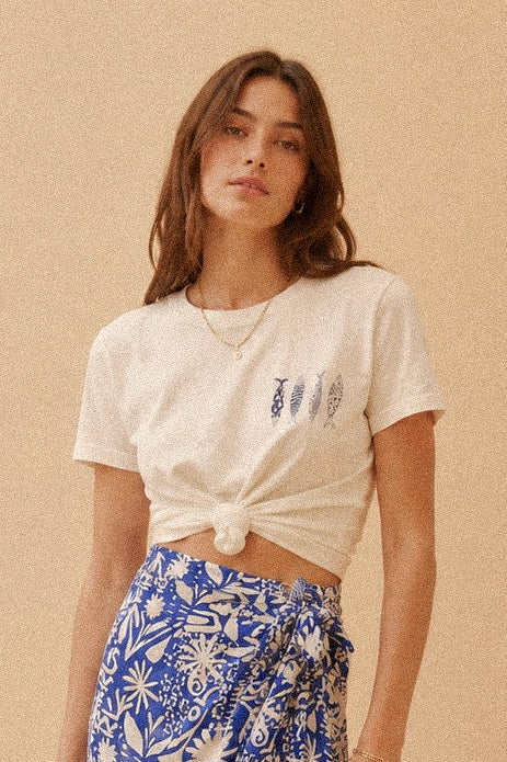 T-shirt Bianca con Stampa Pesci in Cotone