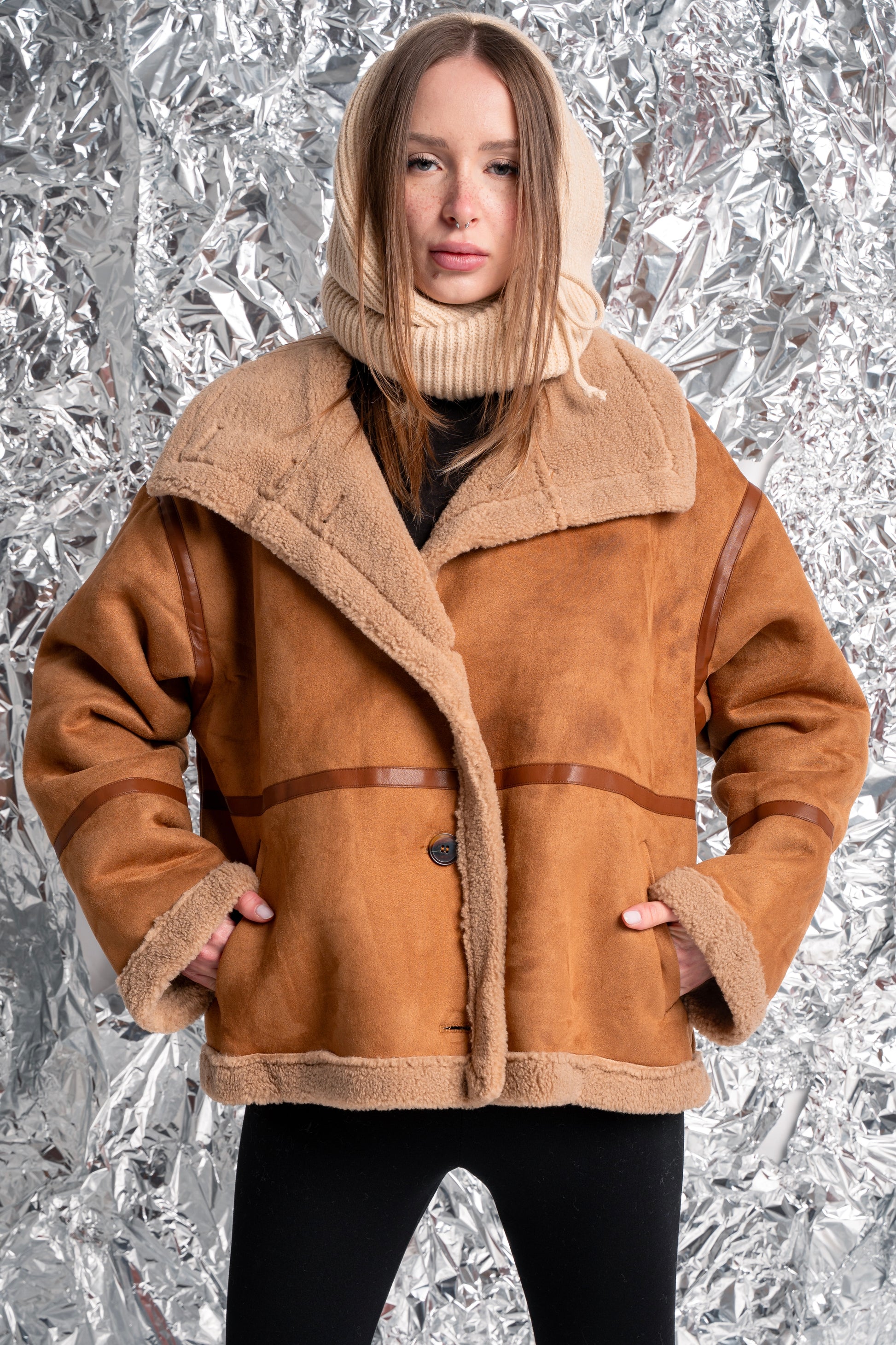 Montone Donna Marrone Effetto Scamosciato con Interno Morbido