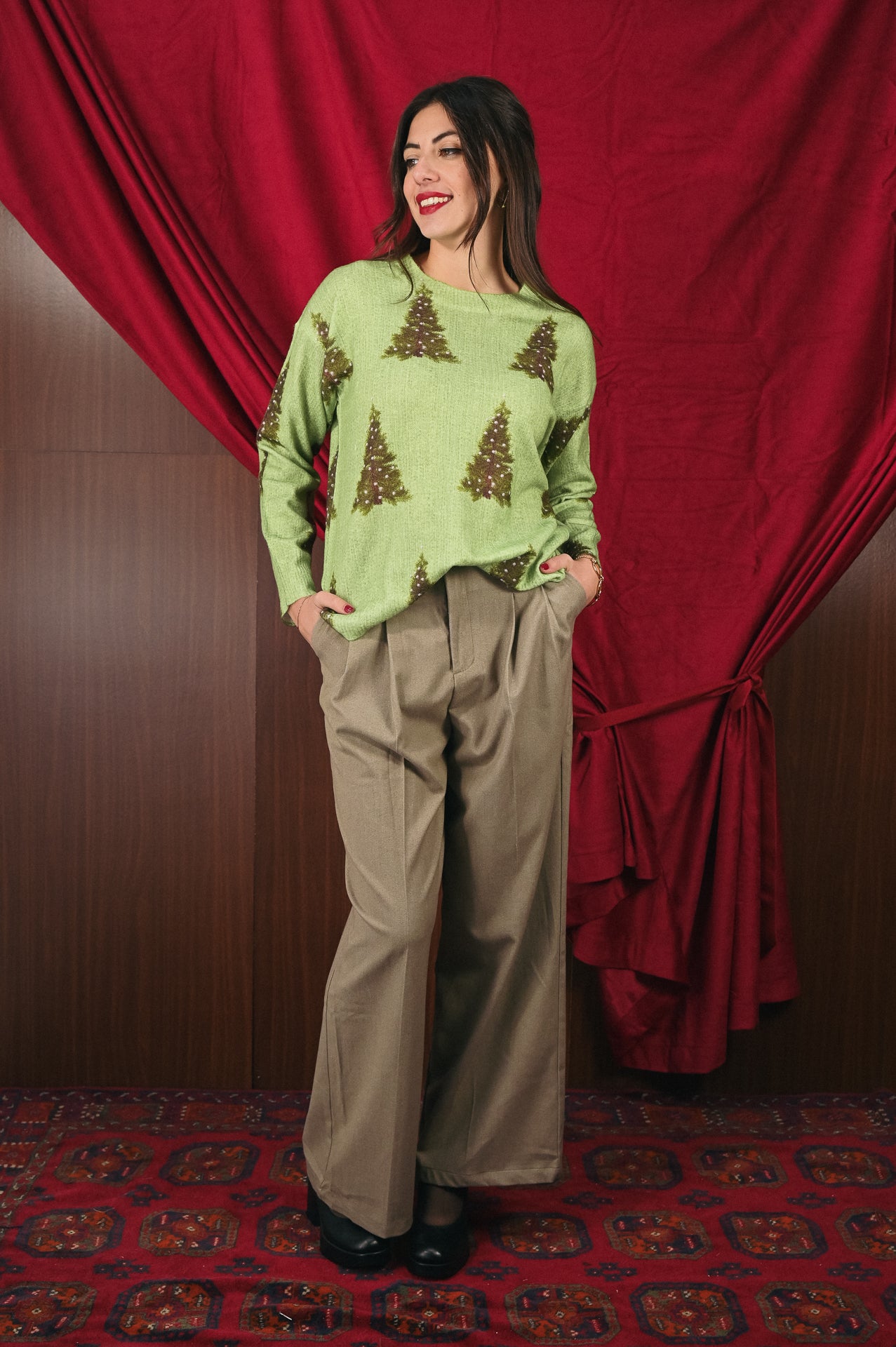 Maglione Natalizio Donna Fantasia albero di Natale | Pullover Festivo