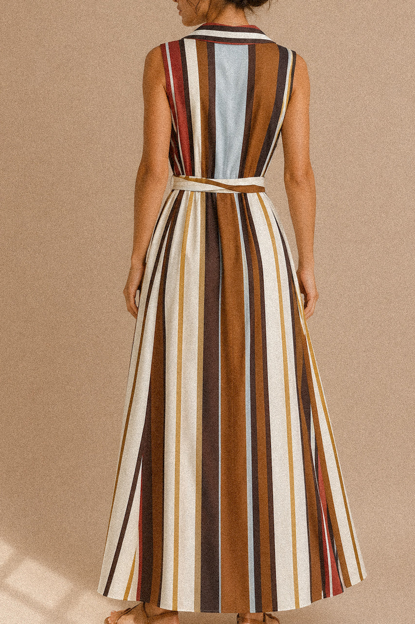Chemisier “Sunset Lines” – abito lungo in cotone a righe con cintura