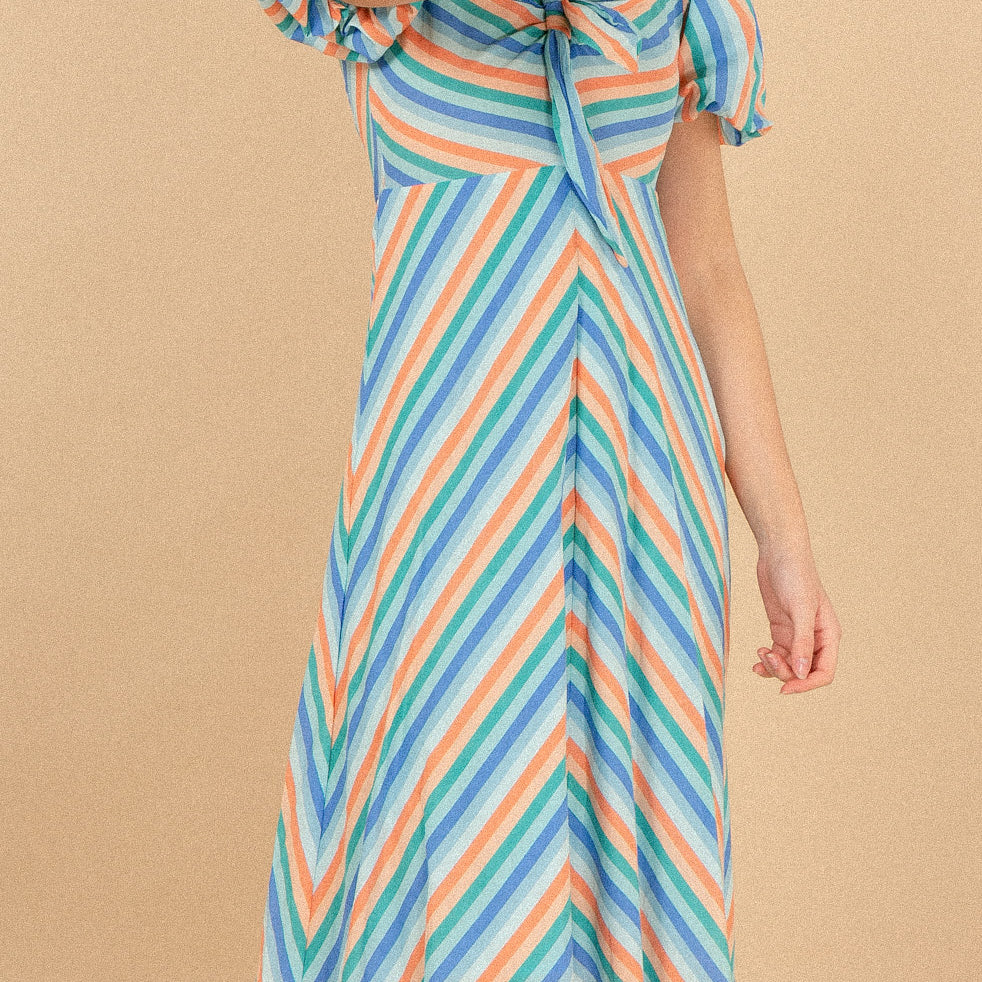 Abito “Capri” – abito midi a righe con nodo frontale