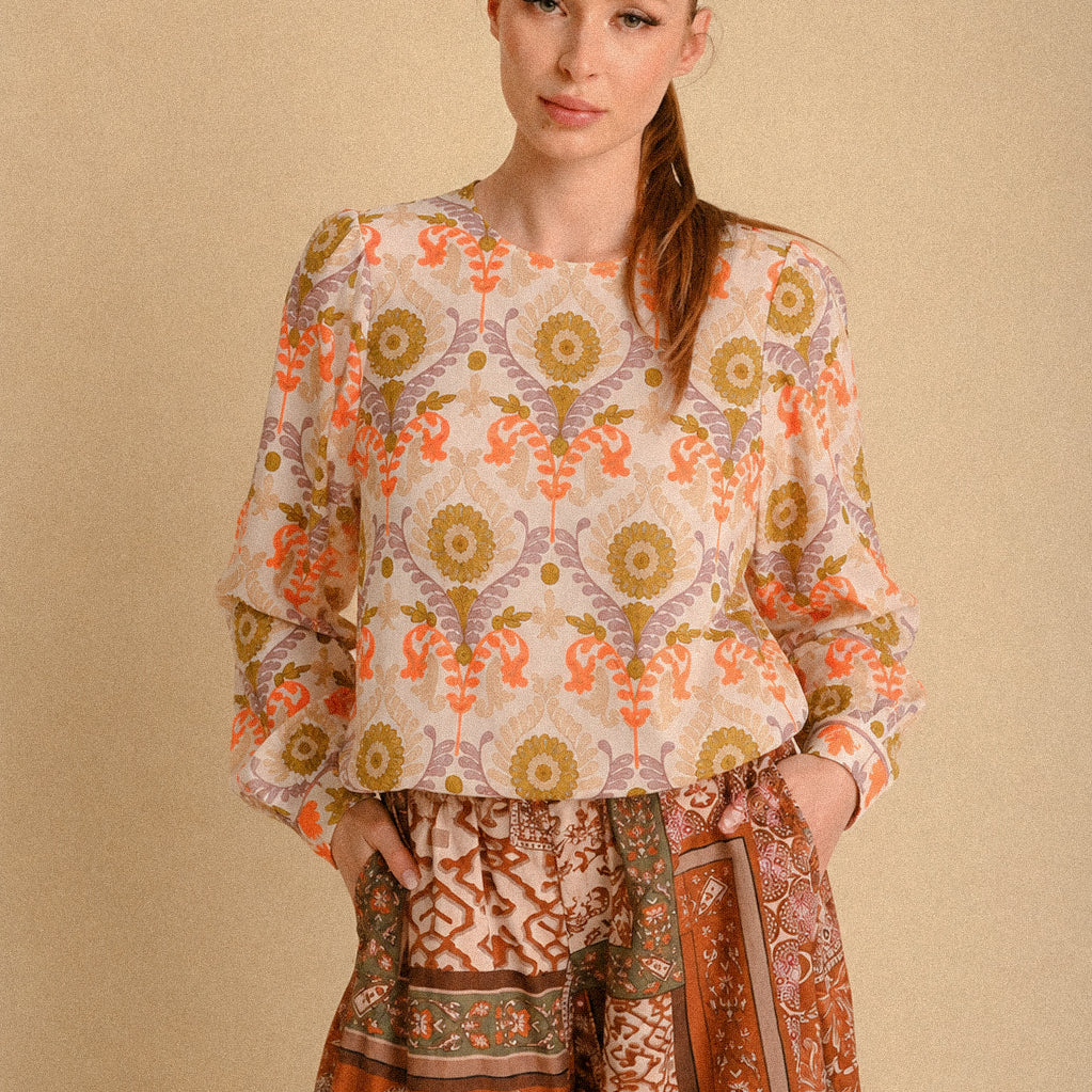 Blusa Fiori d’Ambra Ricamata in 100% Cotone