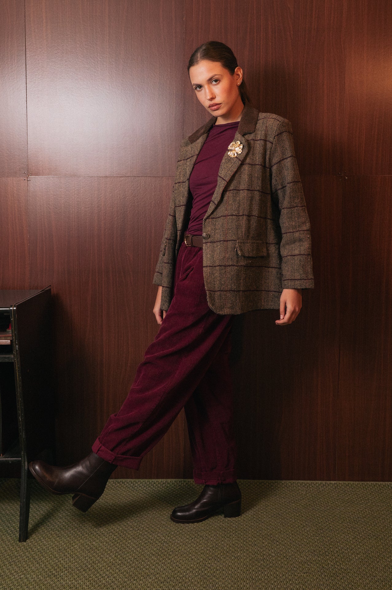 Pantaloni Velluto a Coste Relaxed Fit Bordeaux - Vita Elastica