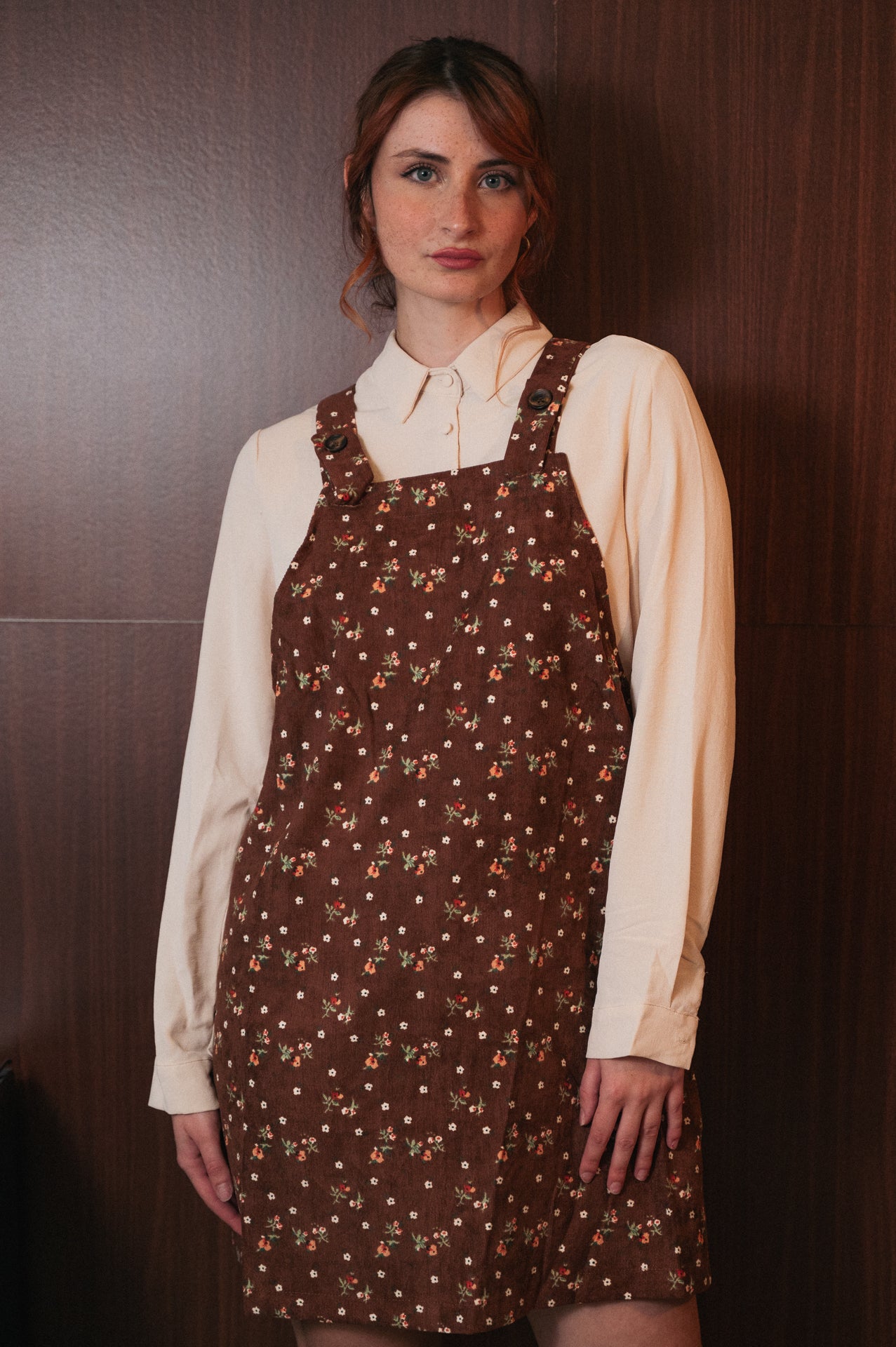 Salopette Gonna Velluto a Coste Donna | Fantasia Floreale | Stile Vintage/Retrò