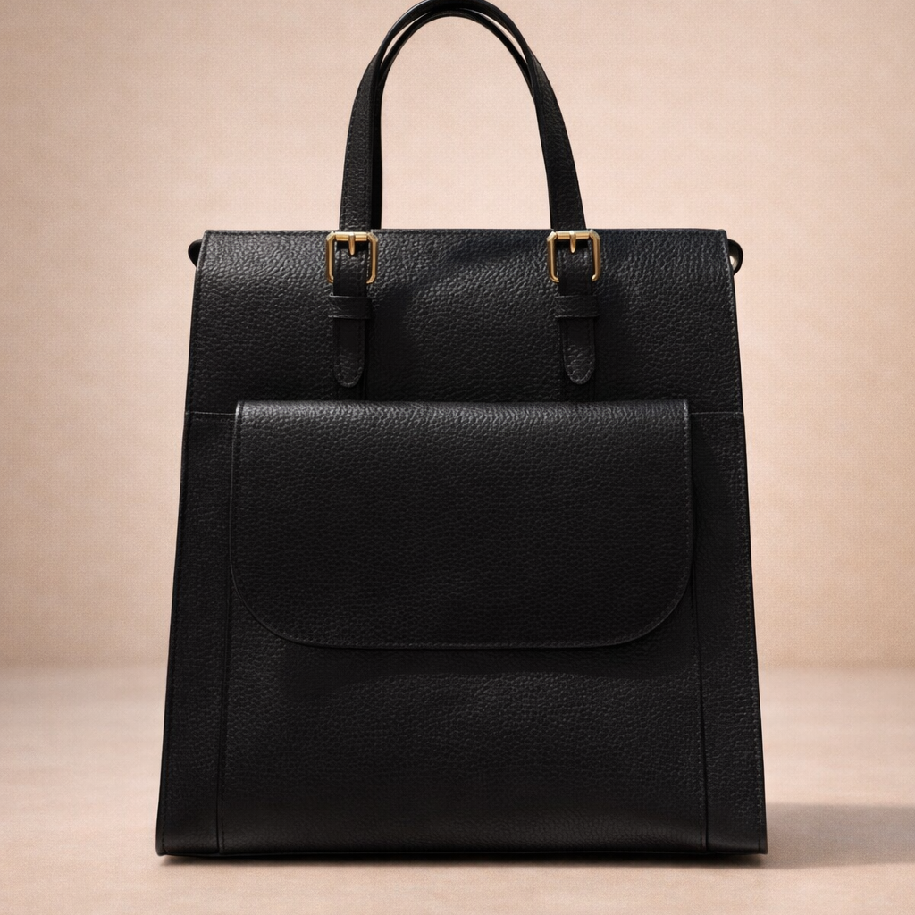 Zaino Donna in Vera Pelle nero Convertibile Tracolla con Zip
