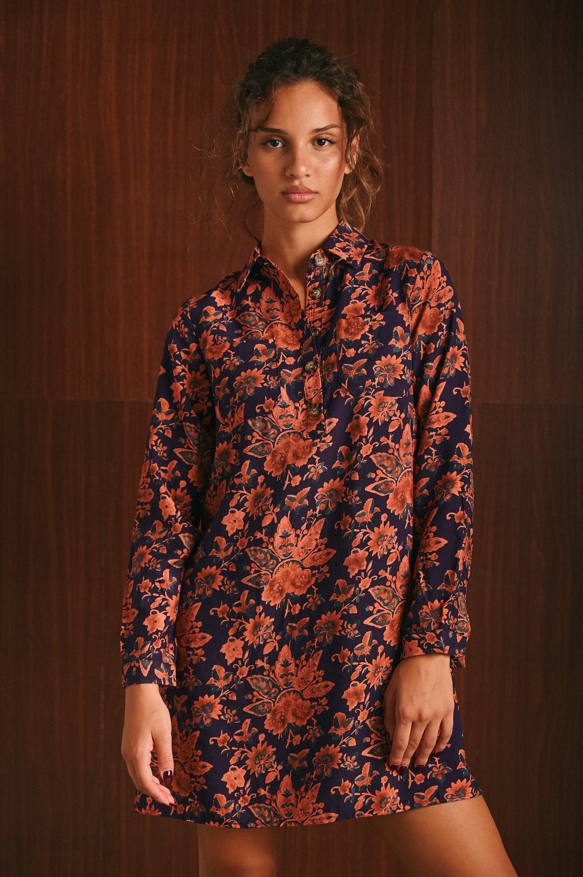 Abito Milly Chemisier Donna Blu a Fantasia Floreale
