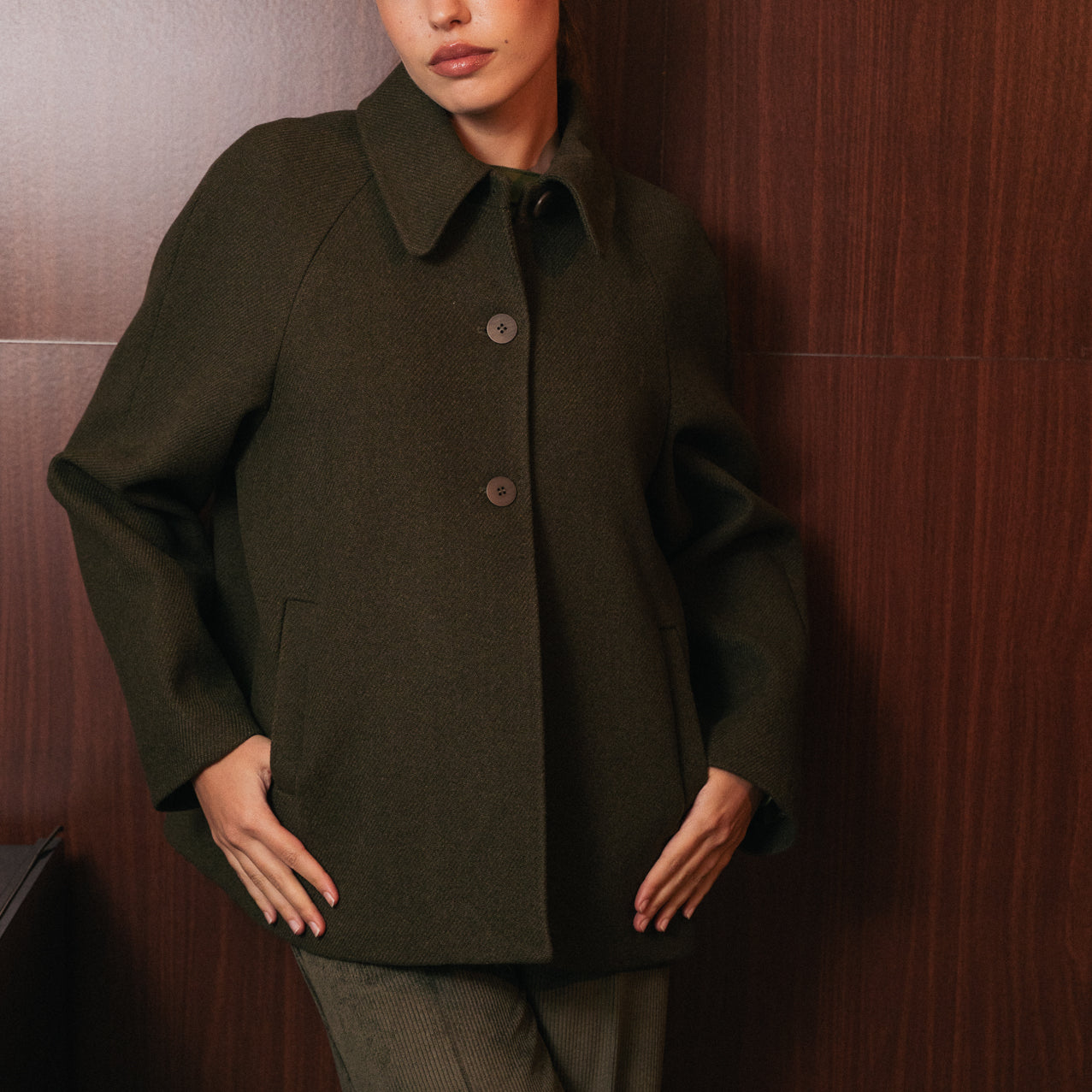 Giacca Cappotto Corta Boxy Verde Bosco - Stile Retrò Minimal