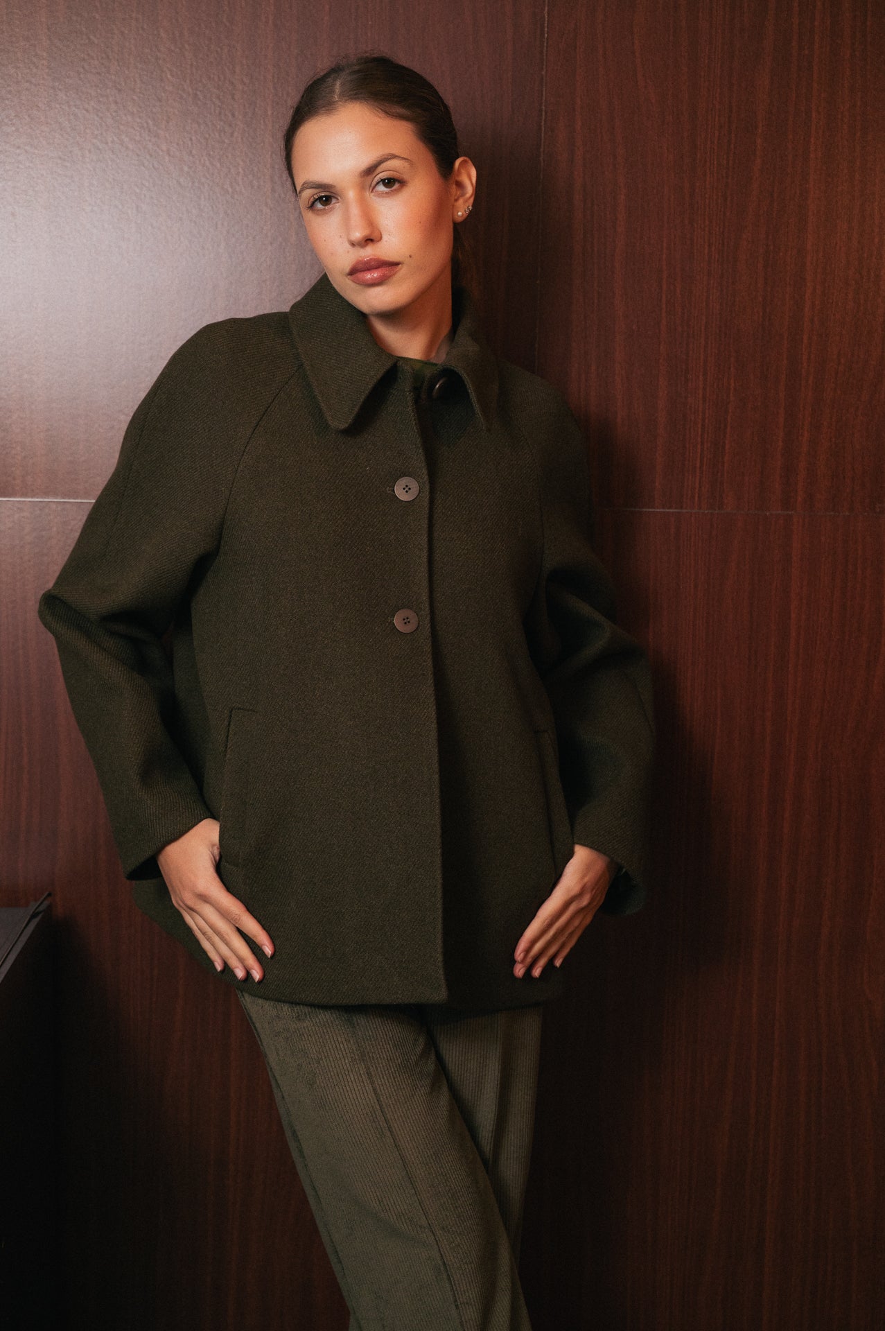 Giacca Cappotto Corta Boxy Verde Bosco - Stile Retrò Minimal