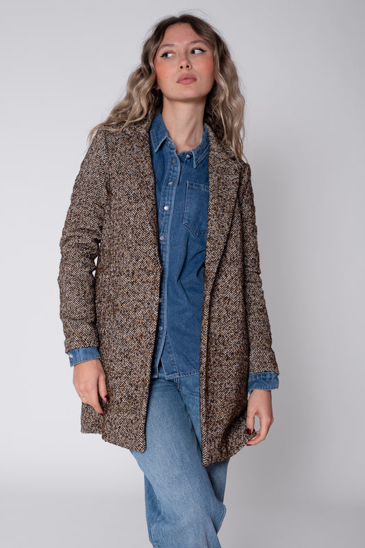 Cappotto spigato ocra e marrone