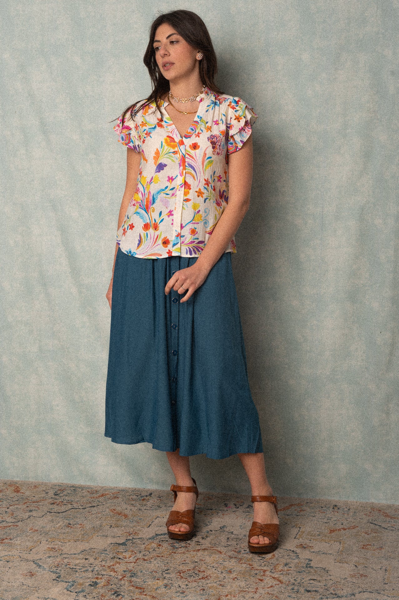 Gonna midi color denim blu