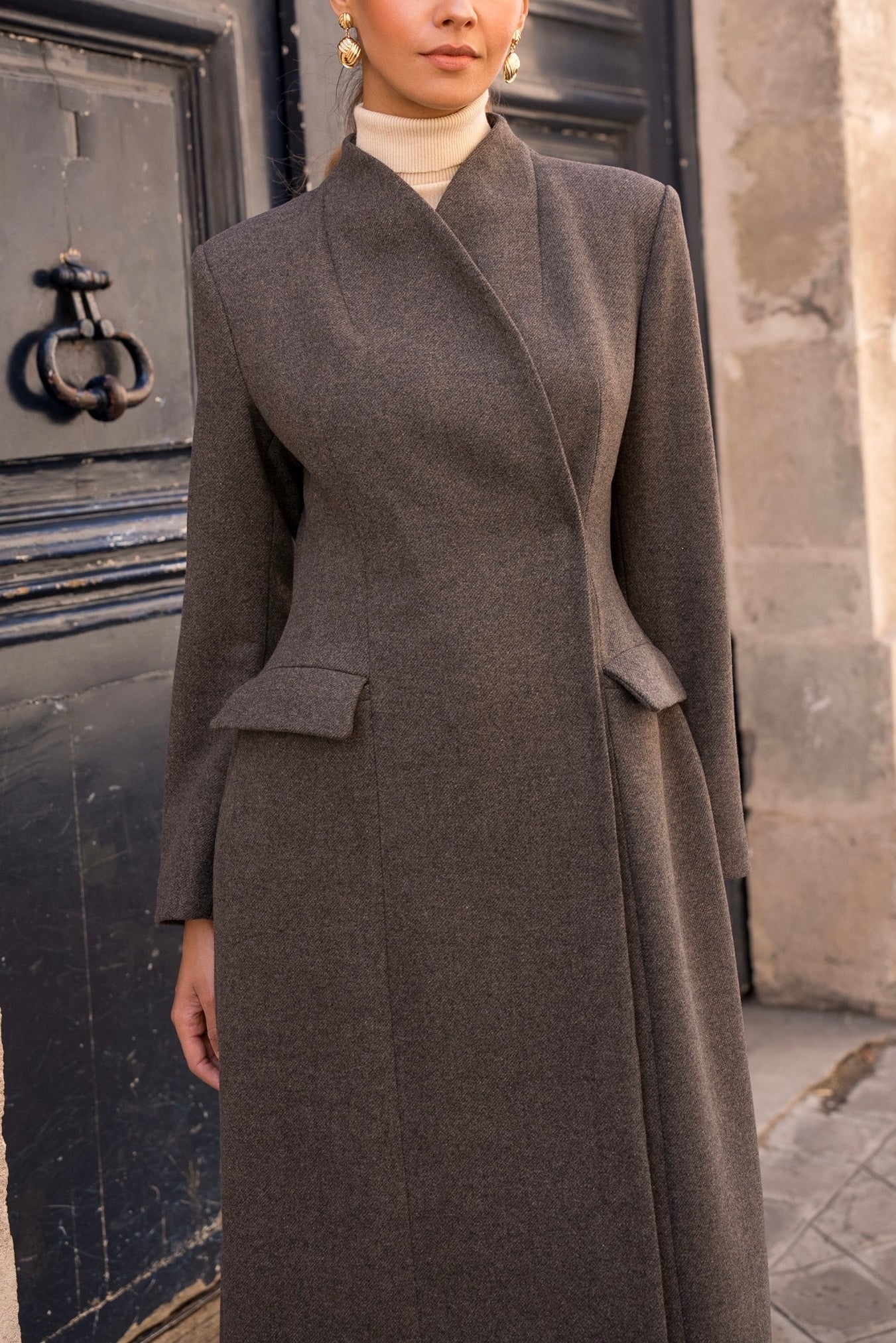 Cappotto Lungo Donna in Lana | Collo Coreano