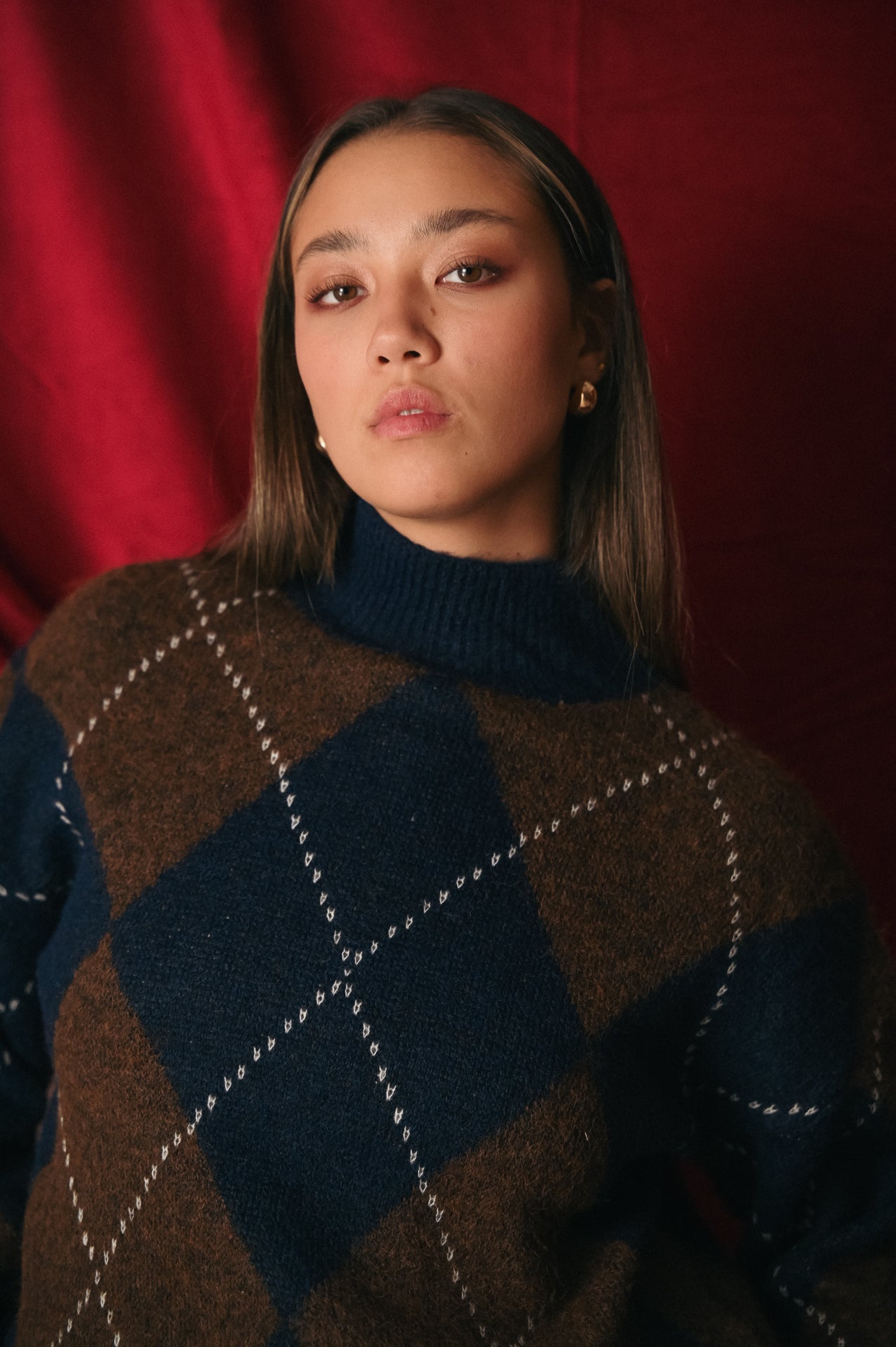 Maglione Donna Collo Alto Fantasia a rombi