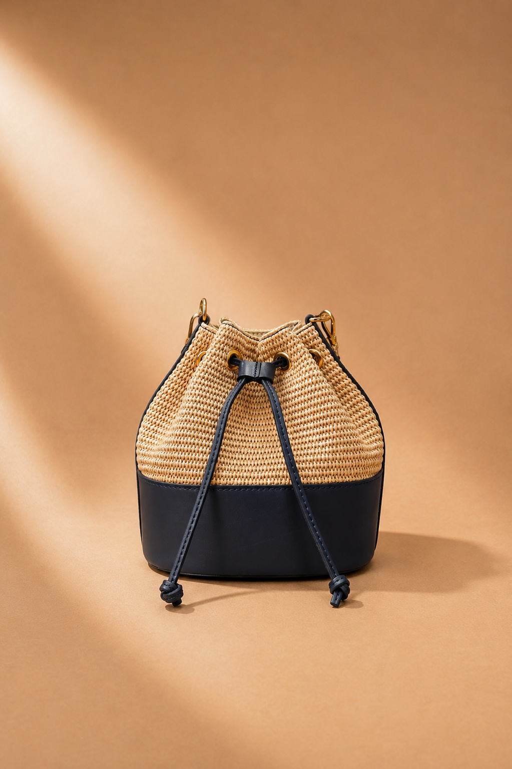 Borsa Secchiello Rafia e Pelle blu