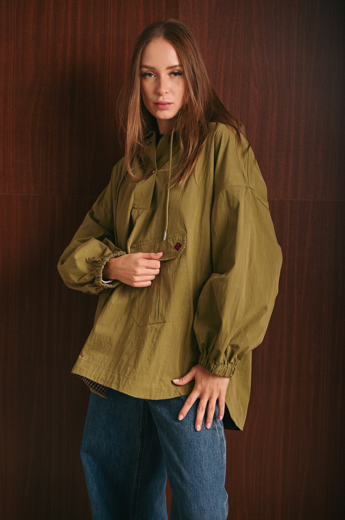 Rain Coat Donna verde con Cappuccio, Tasche e Coulisse – Giacca Antipioggia Pullover