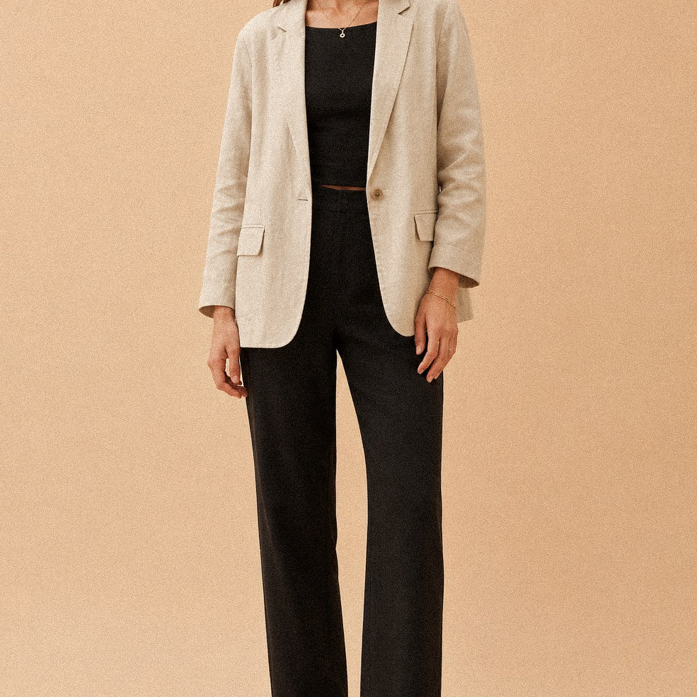 Blazer in misto lino con un bottone