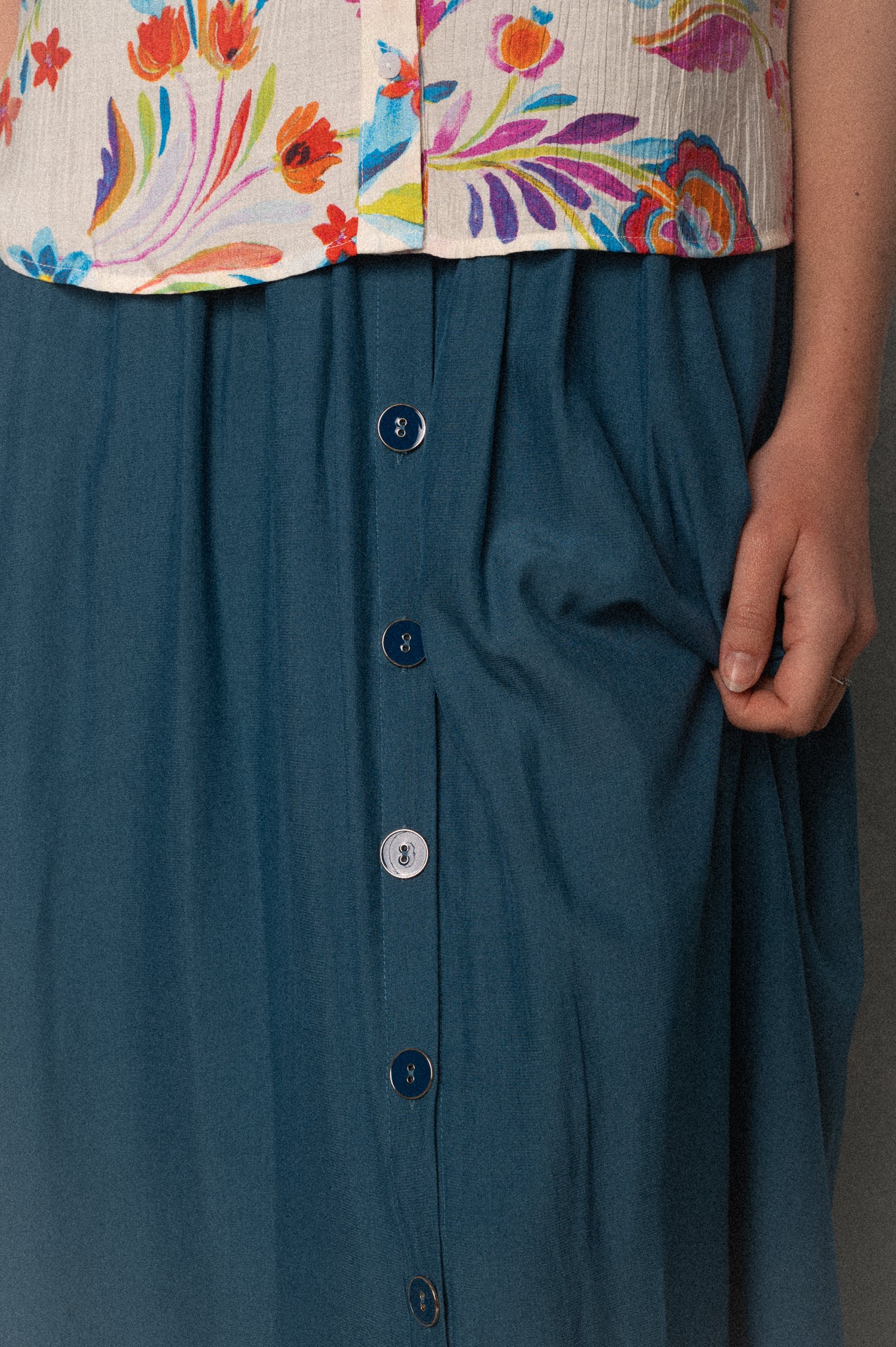 Gonna midi color denim blu