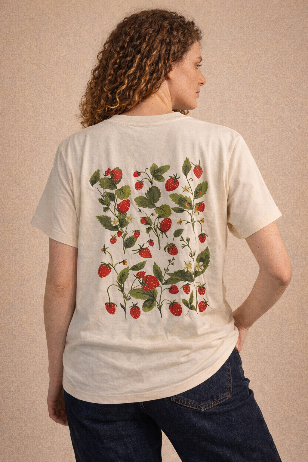 T-shirt Donna Albicocca Chiaro in Cotone 100% con Stampa fragole