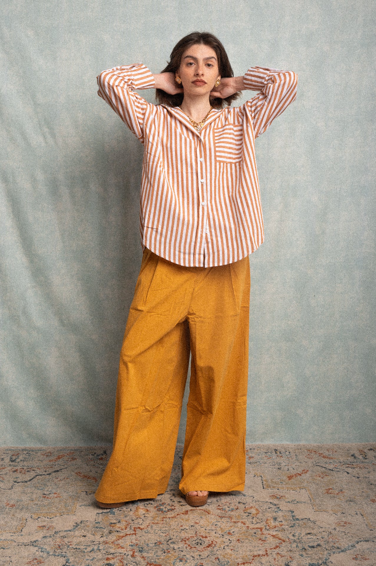 Camicia bianca a righe marroni