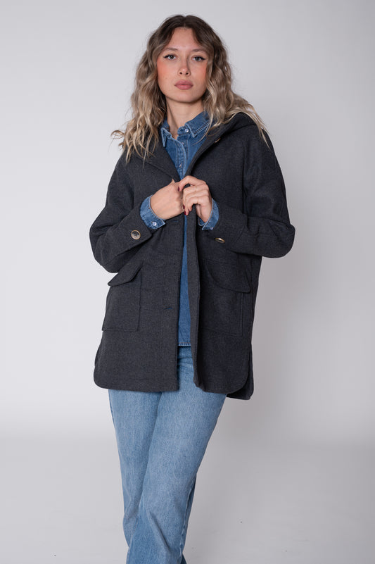 Cappotto grigio antracite con cappuccio