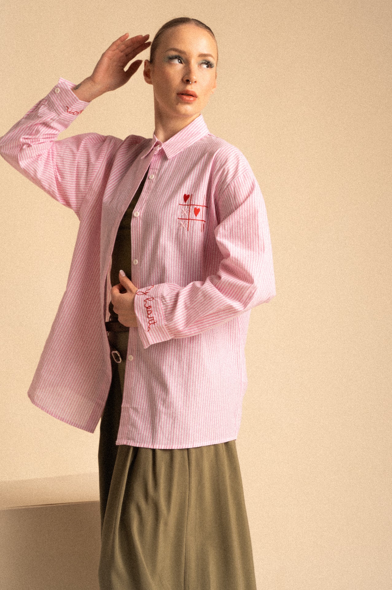 Camicia Brooklyn Love – Righe Rosa con Ricamo