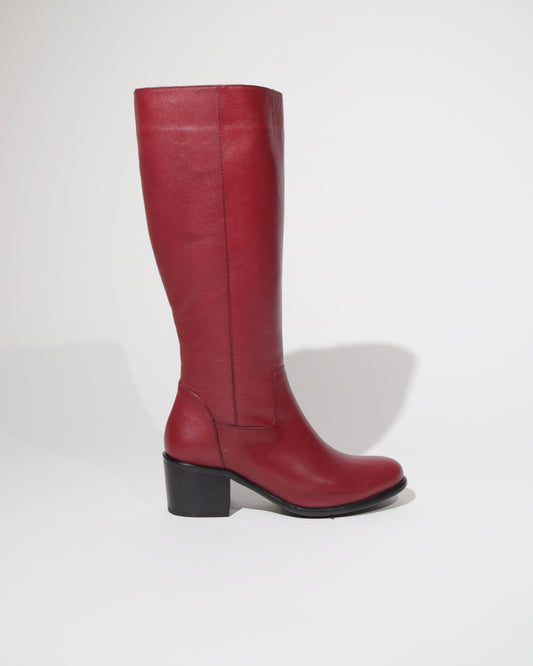 Stivale alto in vera pelle bordeaux