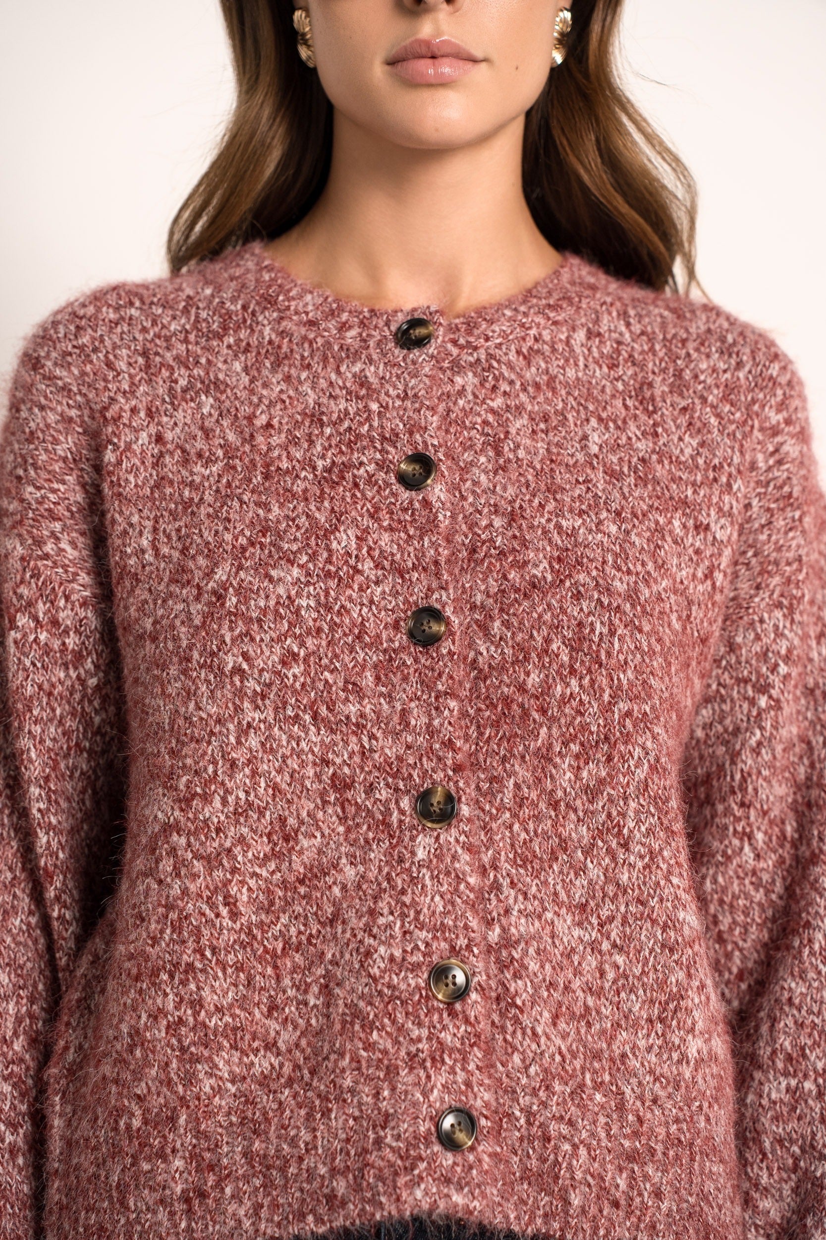 Cardigan Donna in Lana | Borgogna Mélange Bottoni
