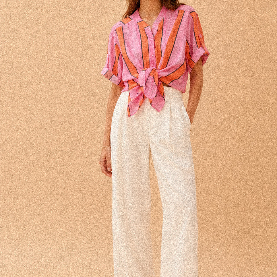 Camicia a righe con collo coreano