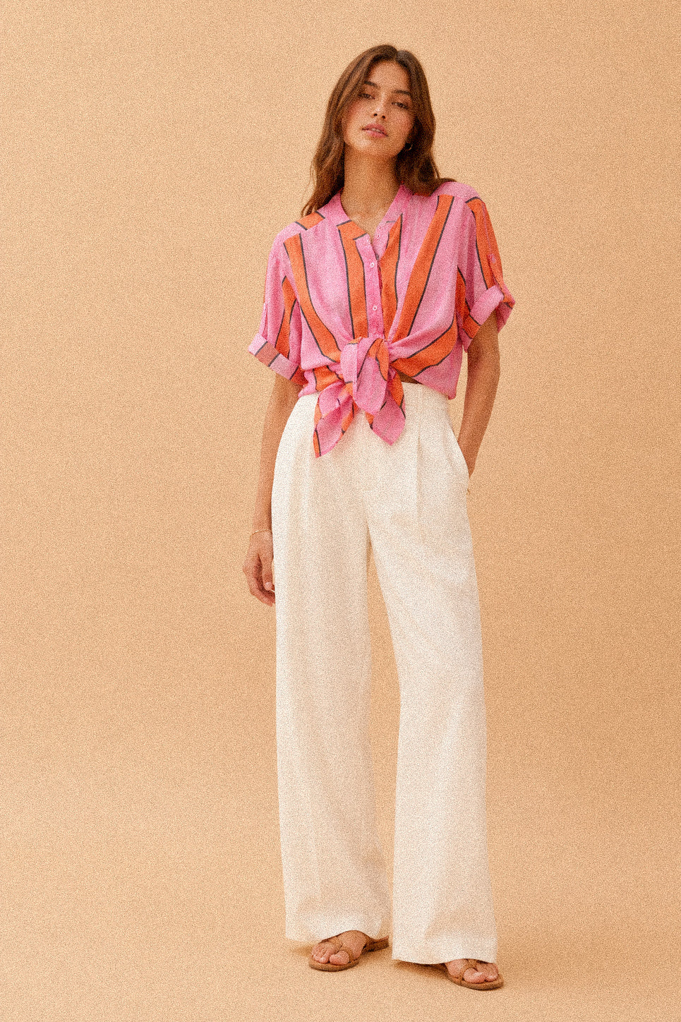 Camicia a righe con collo coreano
