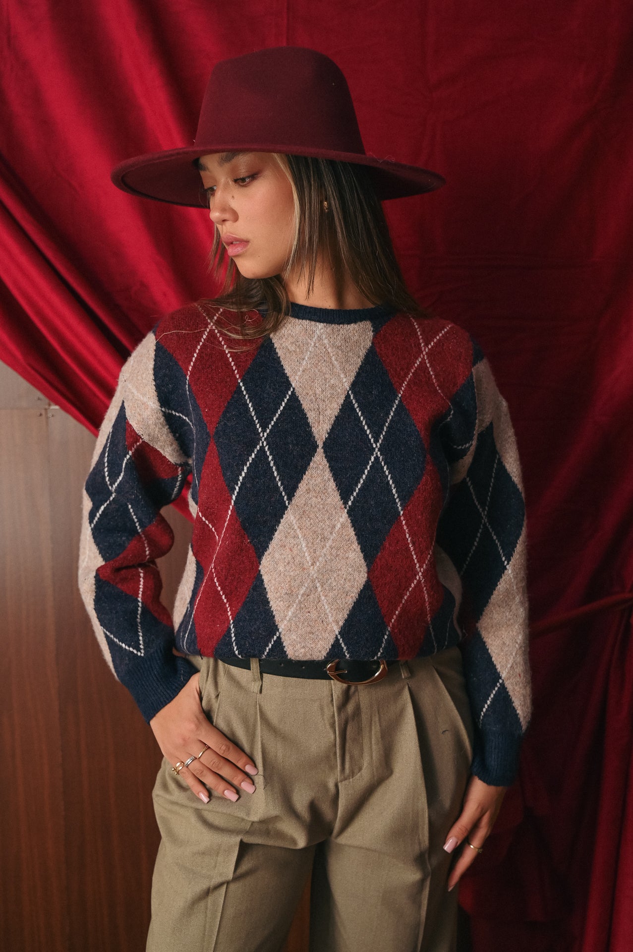 Maglione Donna Fantasia a rombi freddo | Pullover Misto Lana Plaid