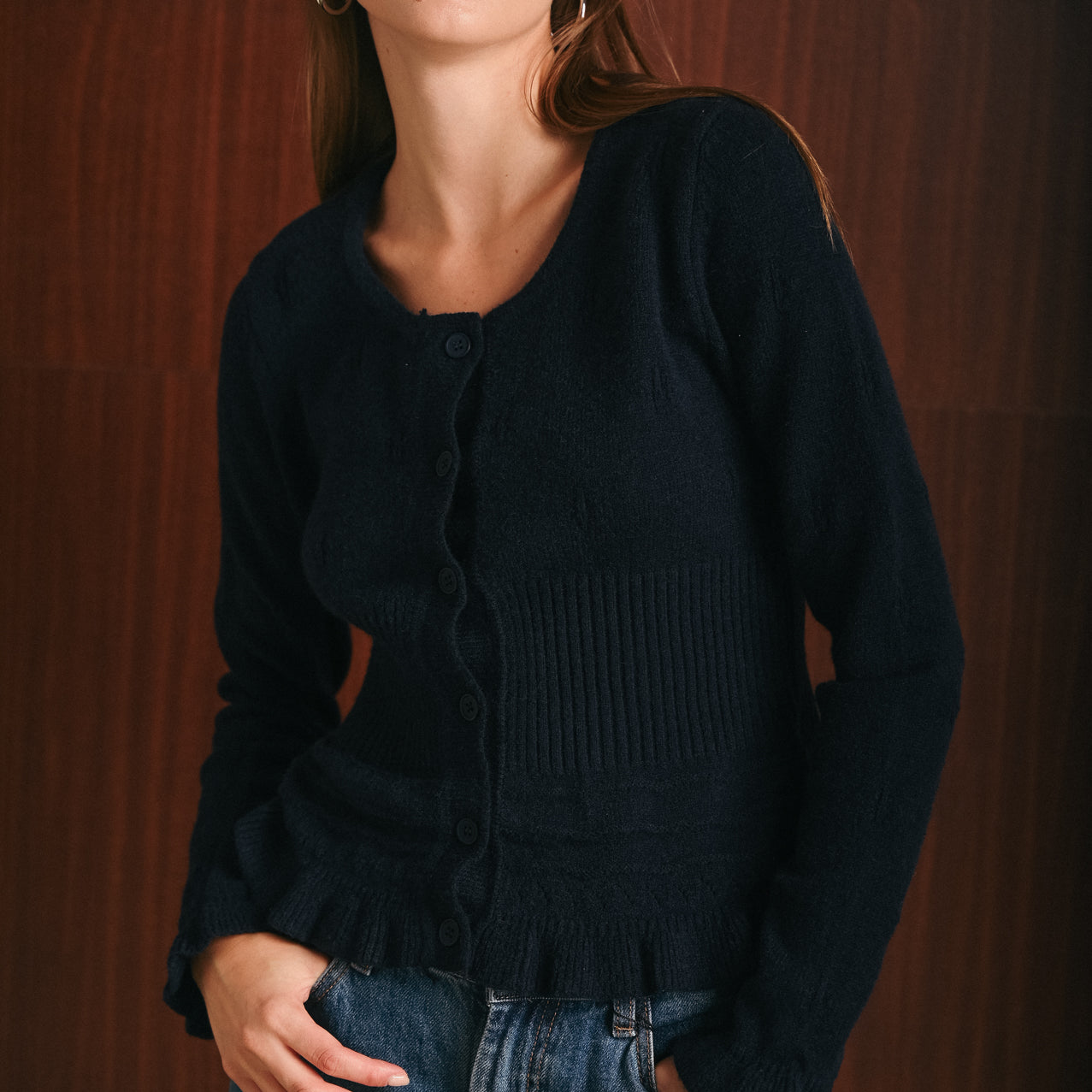 Cardigan sagomato con baschina blu navy