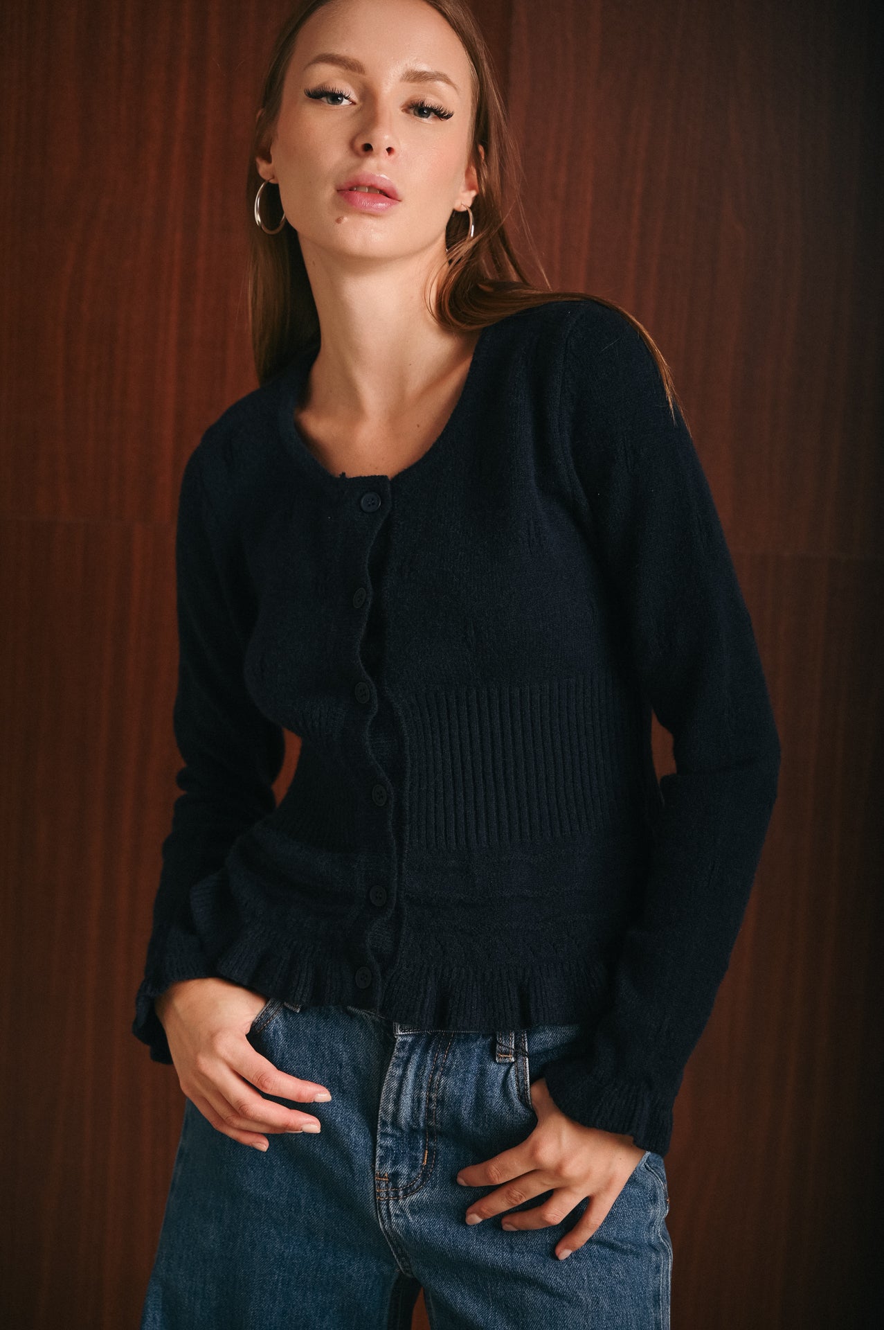 Cardigan sagomato con baschina blu navy