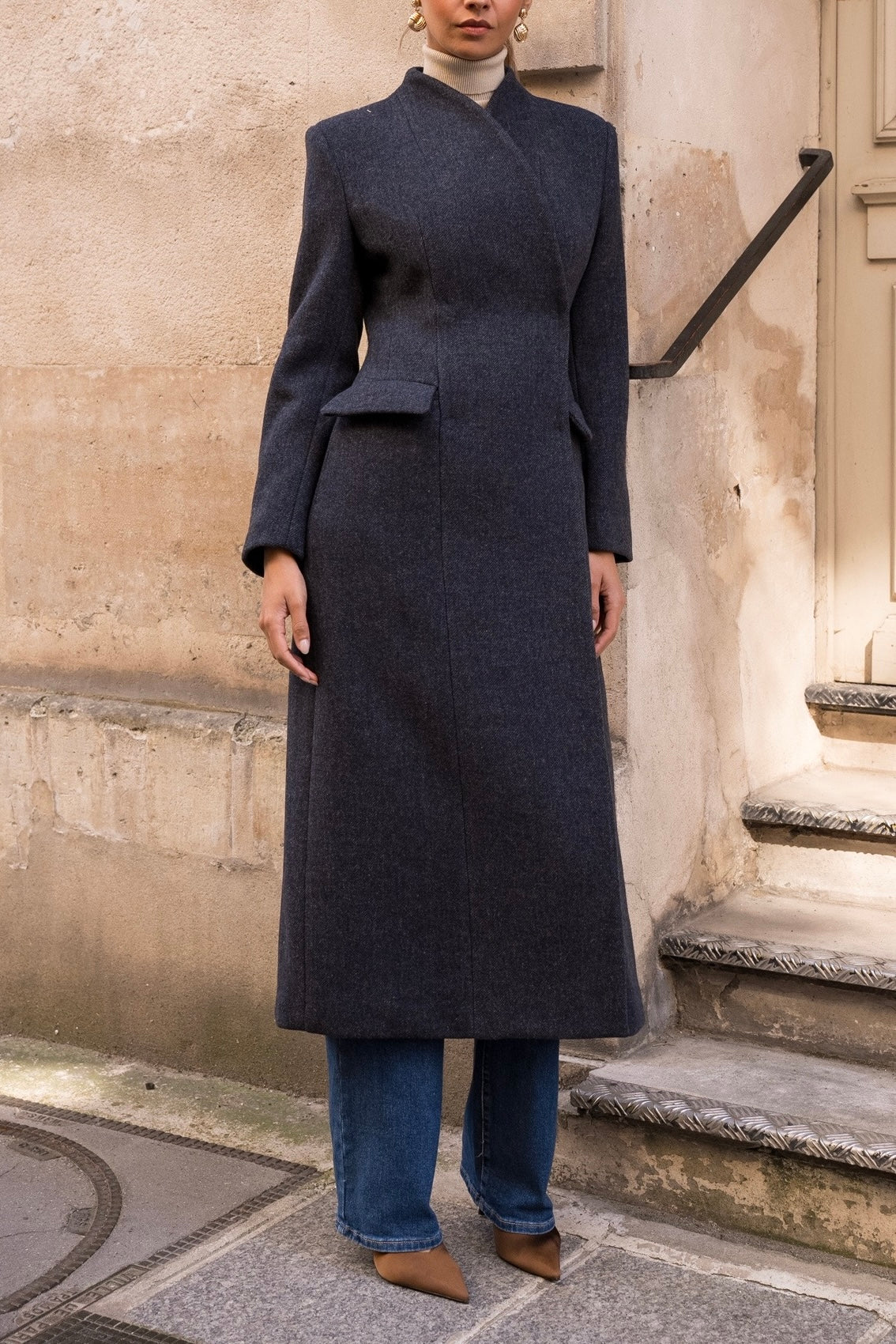 Cappotto Lungo Donna in Lana | Collo Coreano