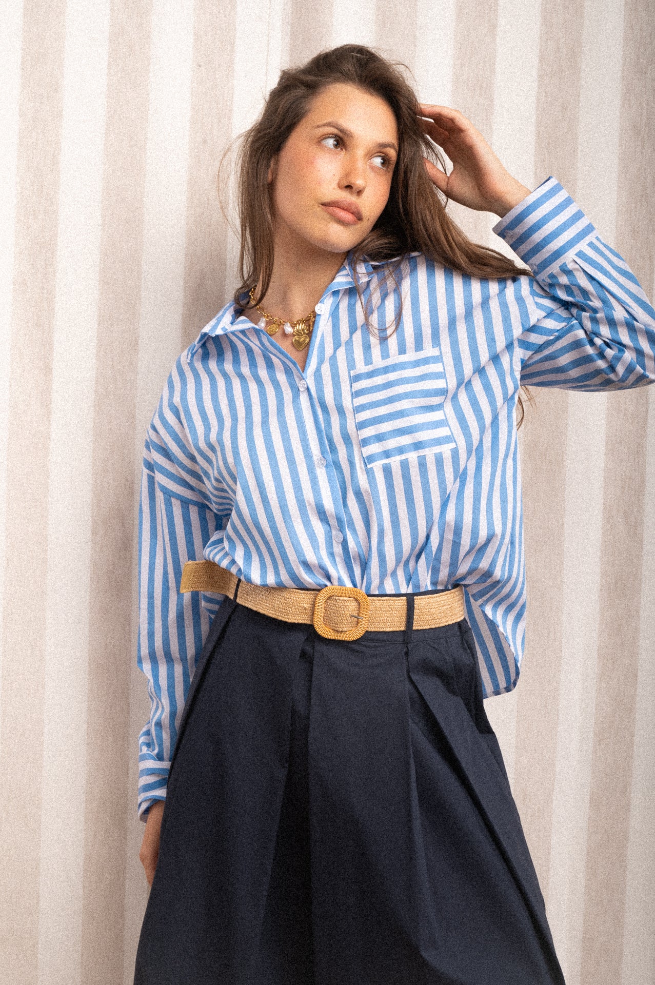 Camicia a righe azzurra