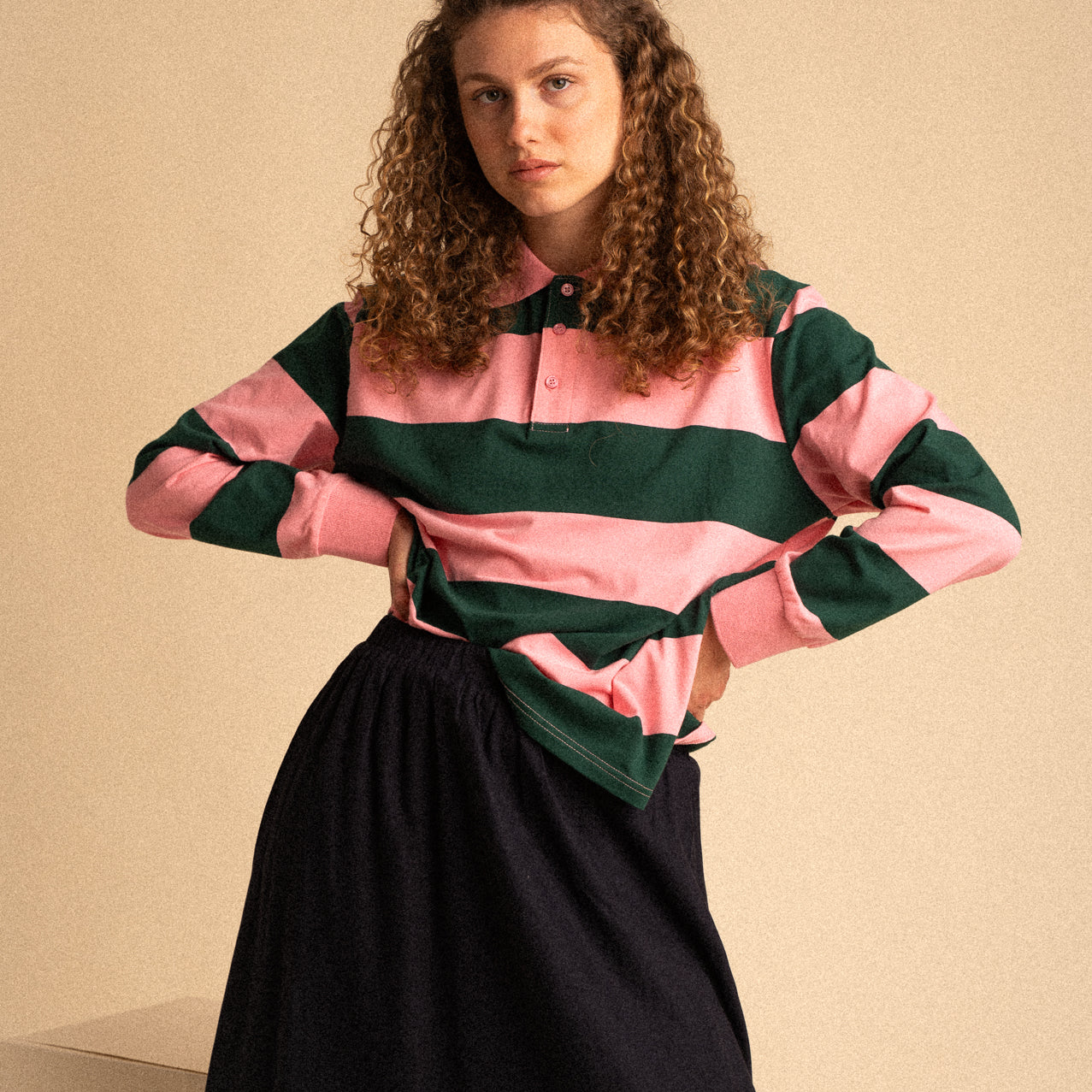 Polo Daphne a Righe Rosa e verde