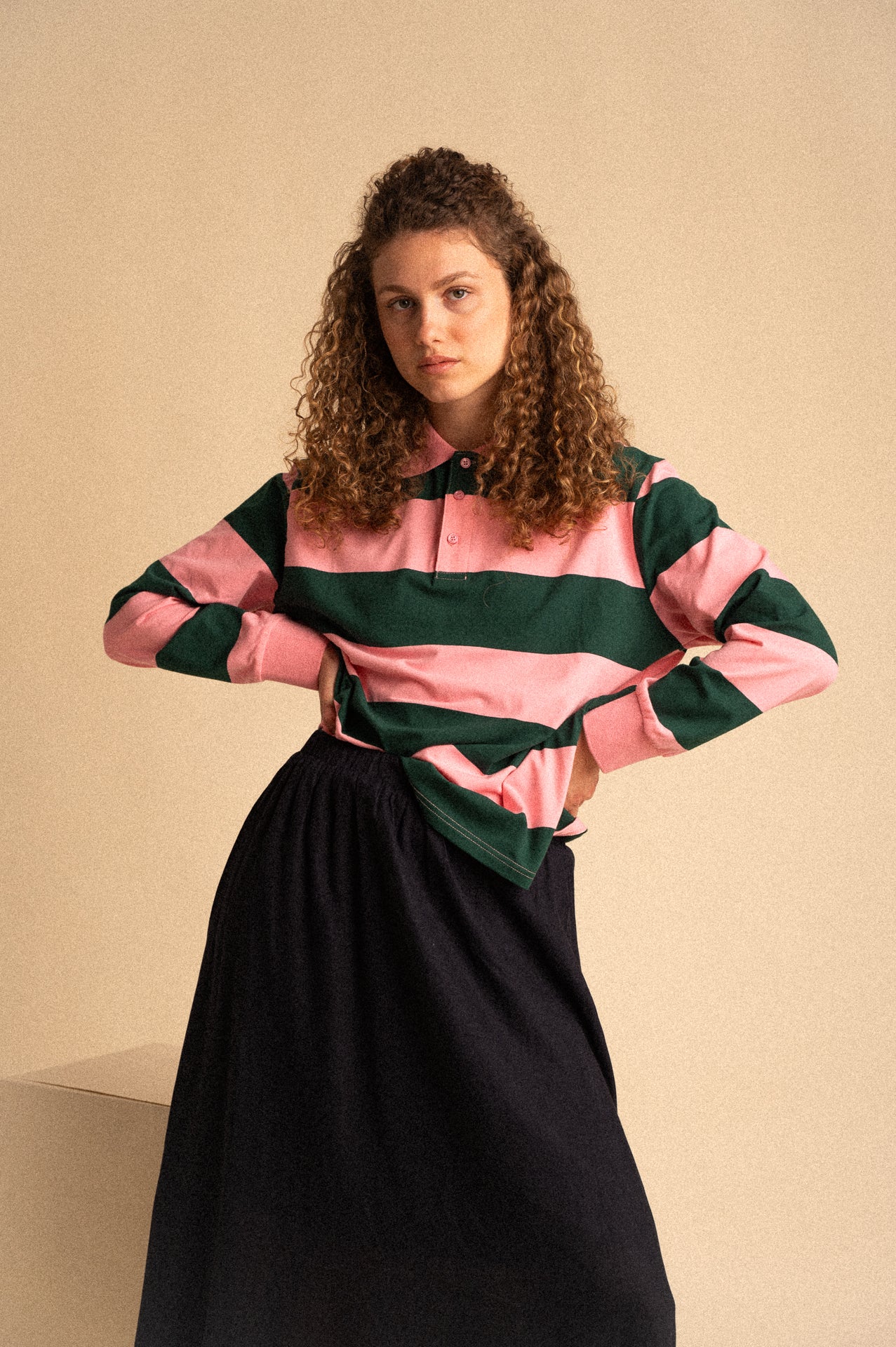 Polo Daphne a Righe Rosa e verde